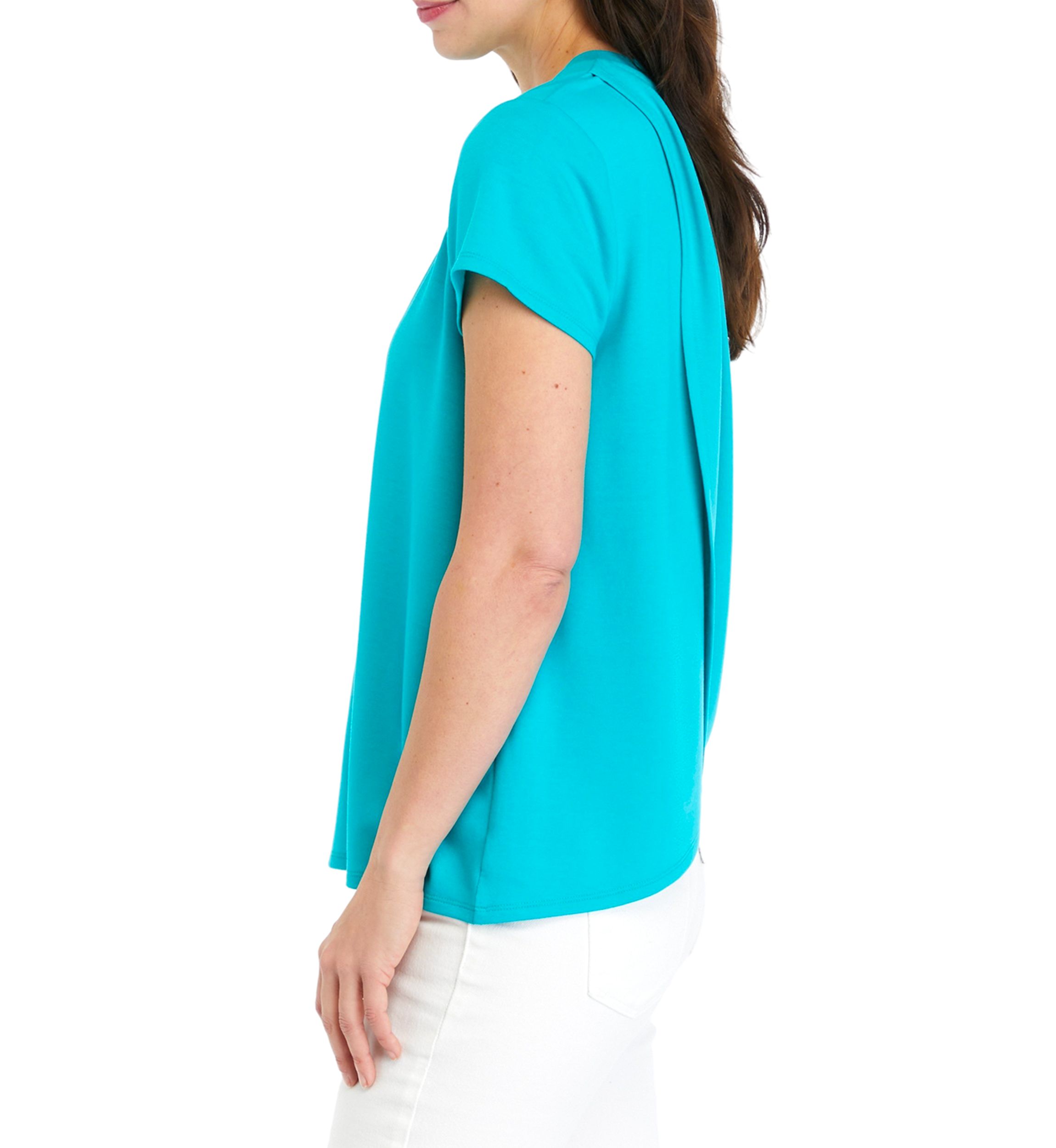 Womens Solid Pleated Back Top
