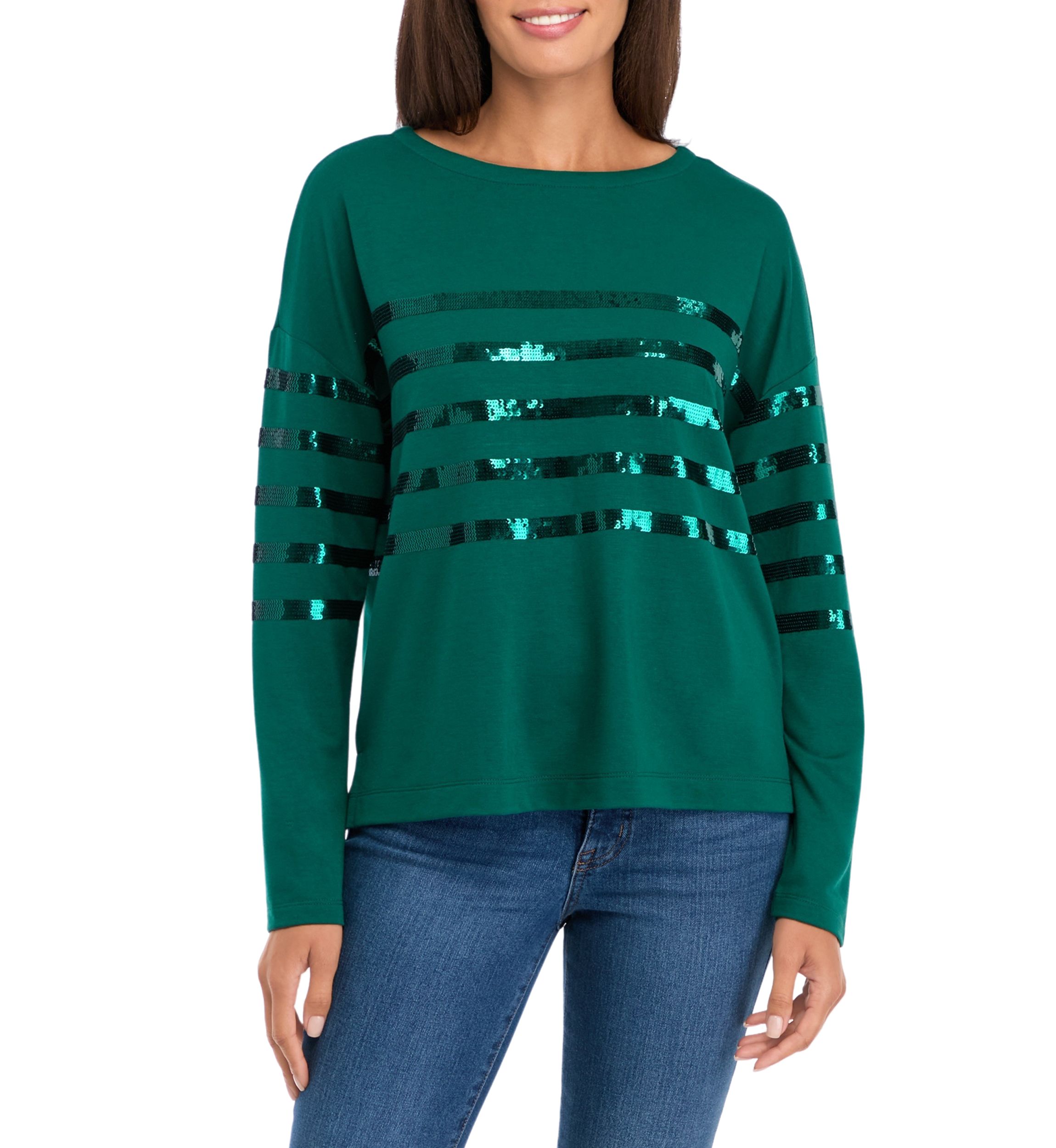 Womens Long Sleeve Baby Terry Sequin Top 