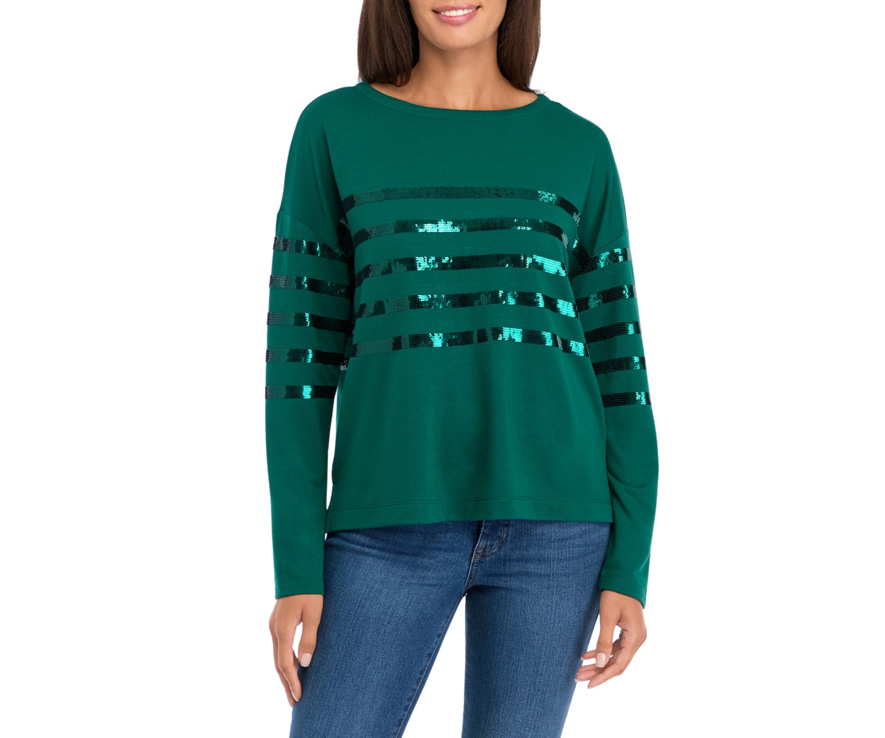 Womens Long Sleeve Baby Terry Sequin Top 