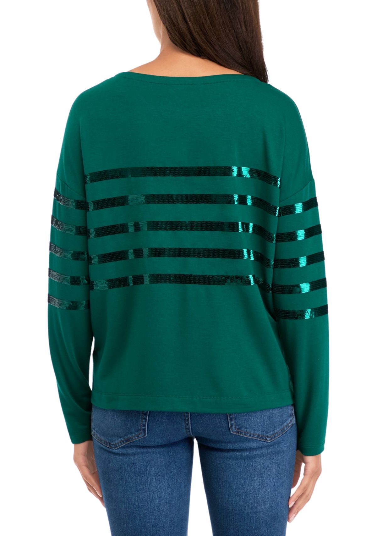 Womens Long Sleeve Baby Terry Sequin Top 