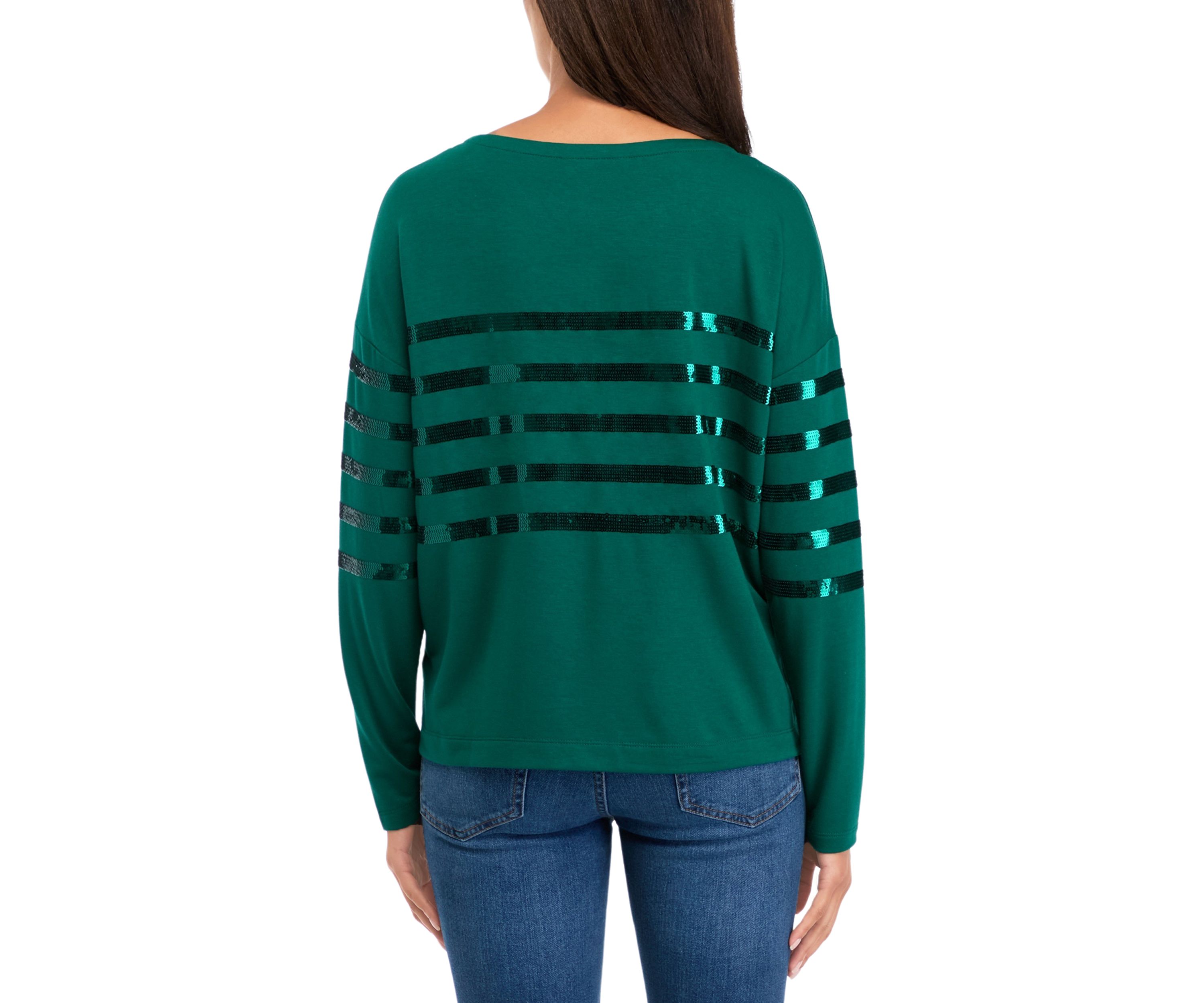 Womens Long Sleeve Baby Terry Sequin Top 