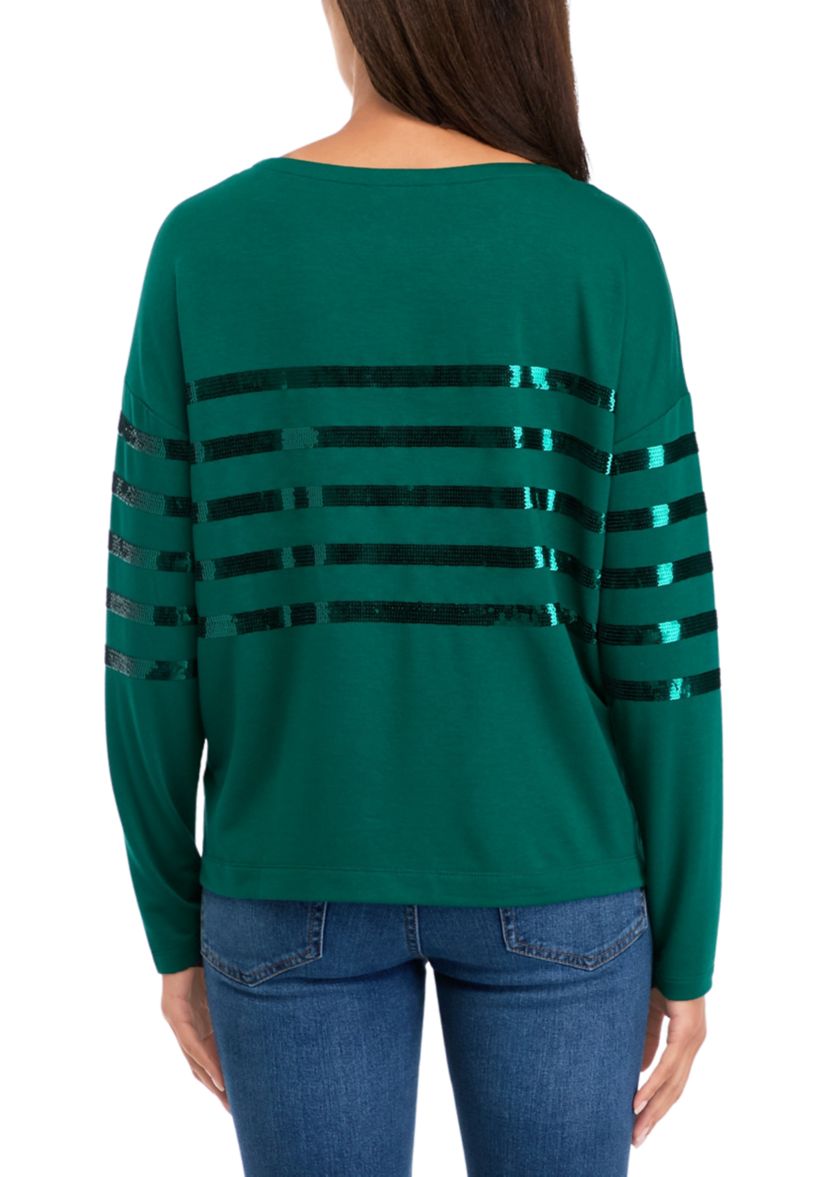 Womens Long Sleeve Baby Terry Sequin Top 