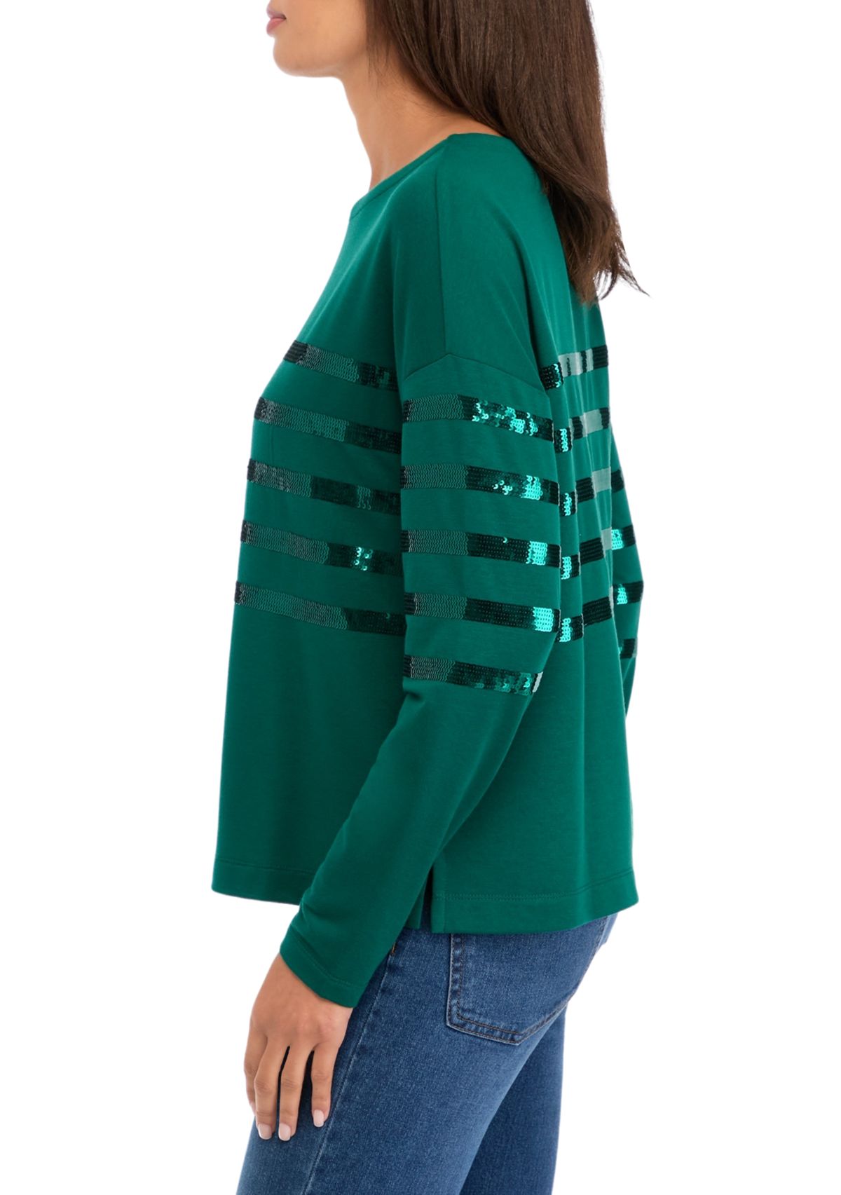 Womens Long Sleeve Baby Terry Sequin Top 