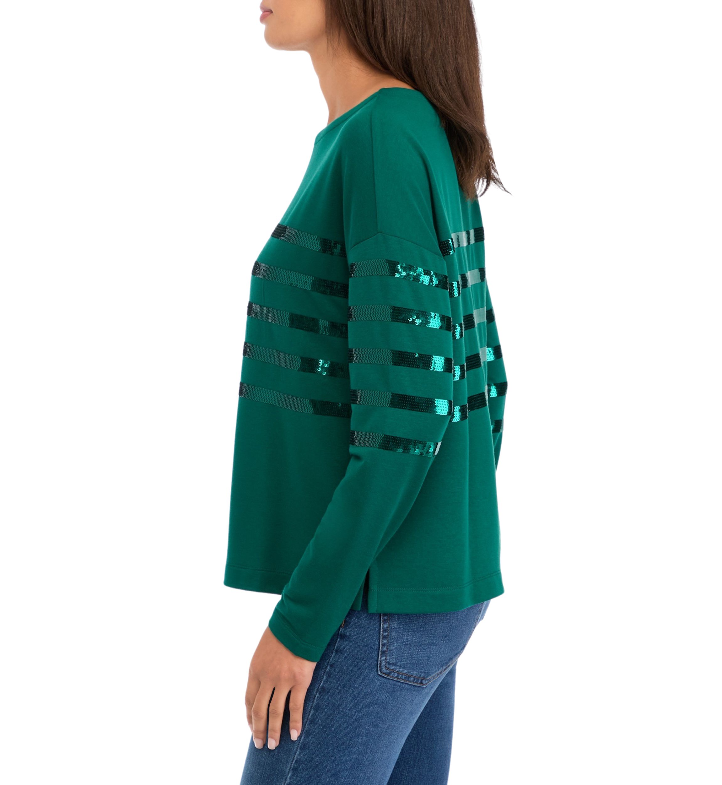 Womens Long Sleeve Baby Terry Sequin Top 