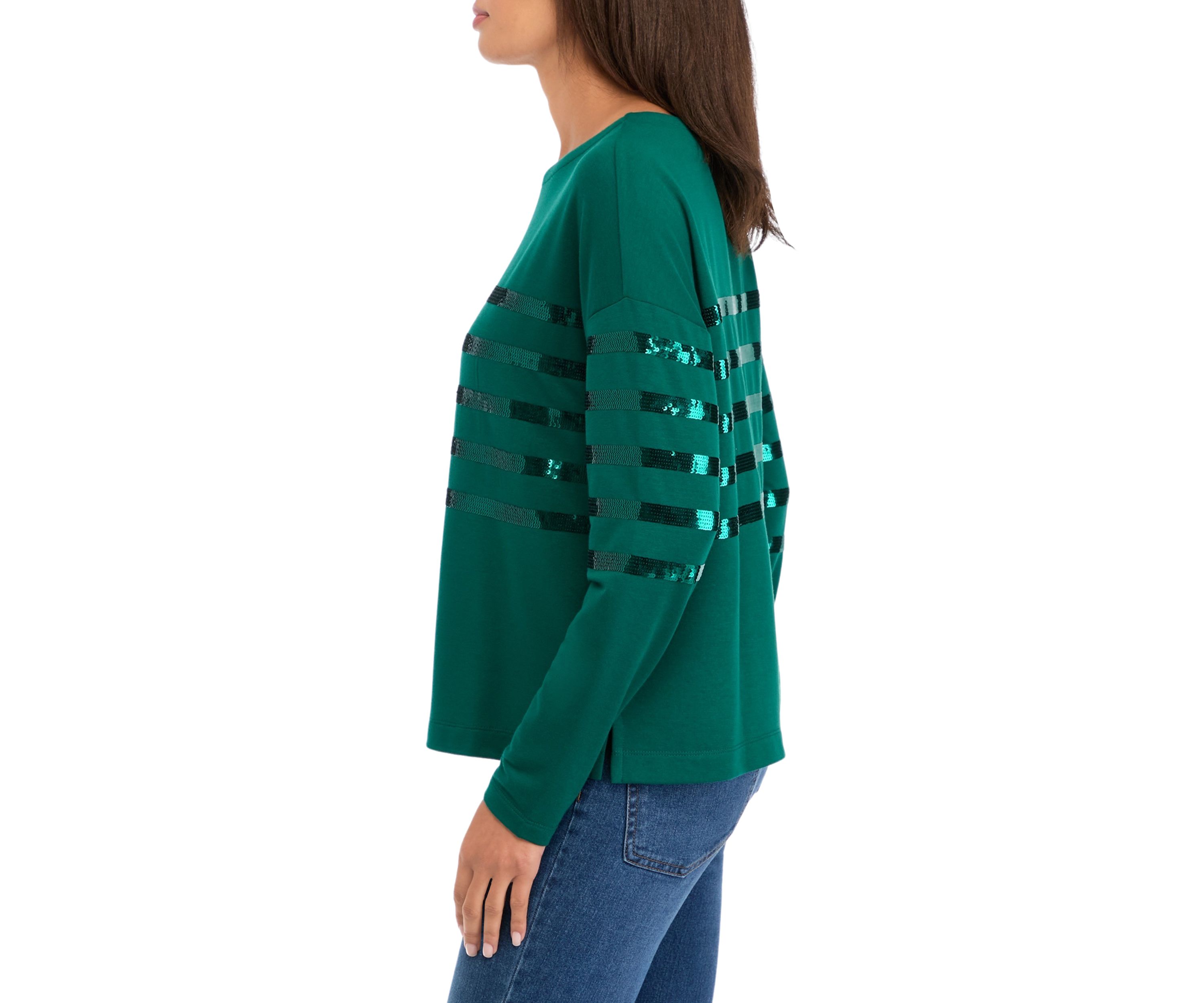 Womens Long Sleeve Baby Terry Sequin Top 