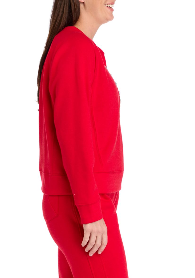 Womens Long Sleeve Jewel Button Henley Top 
