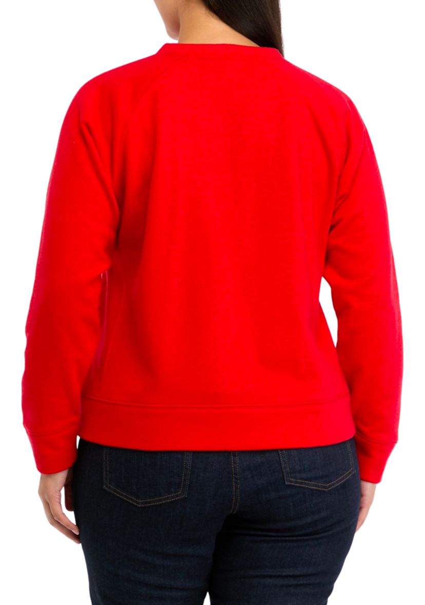 Plus Size Long Sleeve Jewel Button Henley Top 