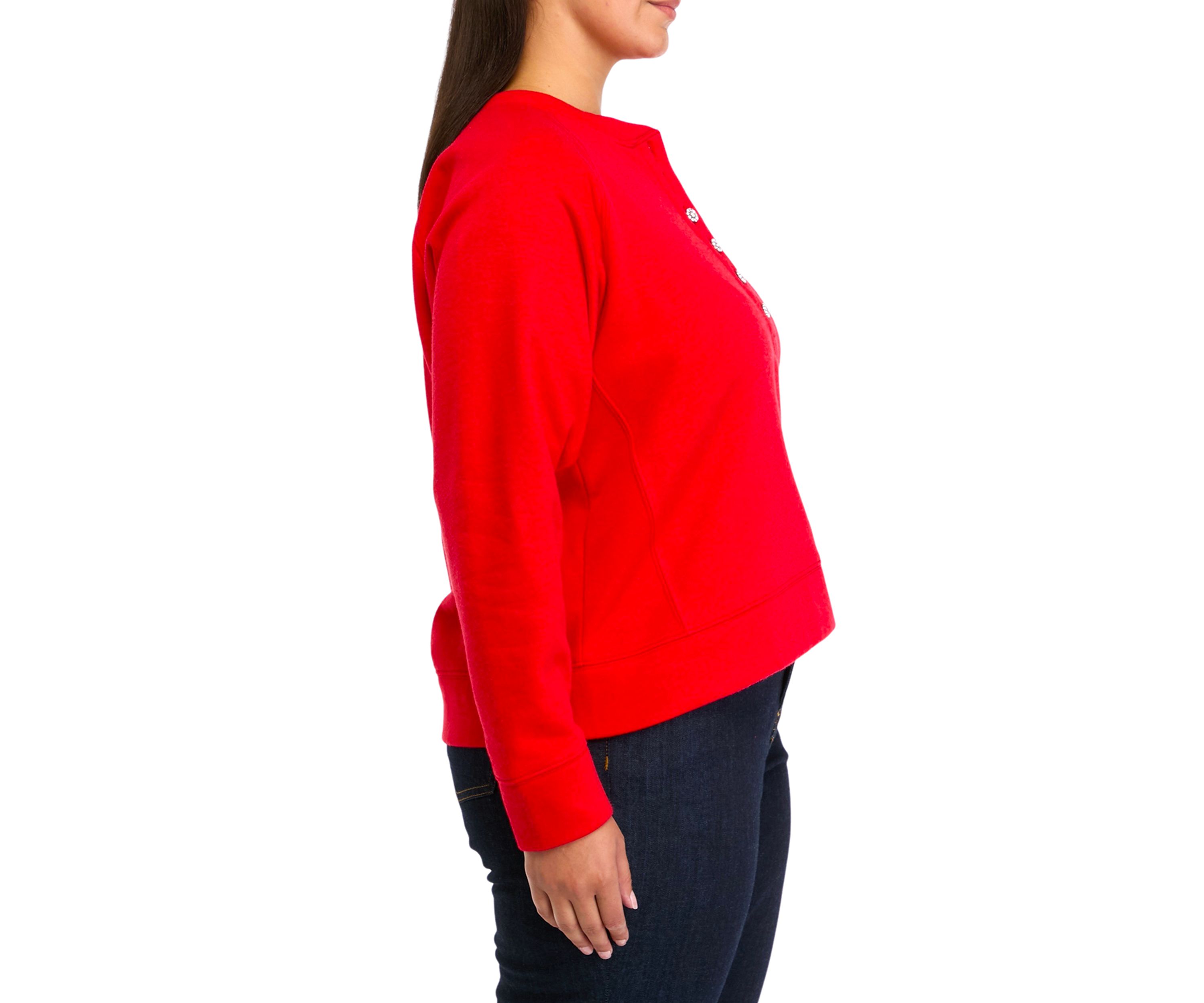 Plus Size Long Sleeve Jewel Button Henley Top 