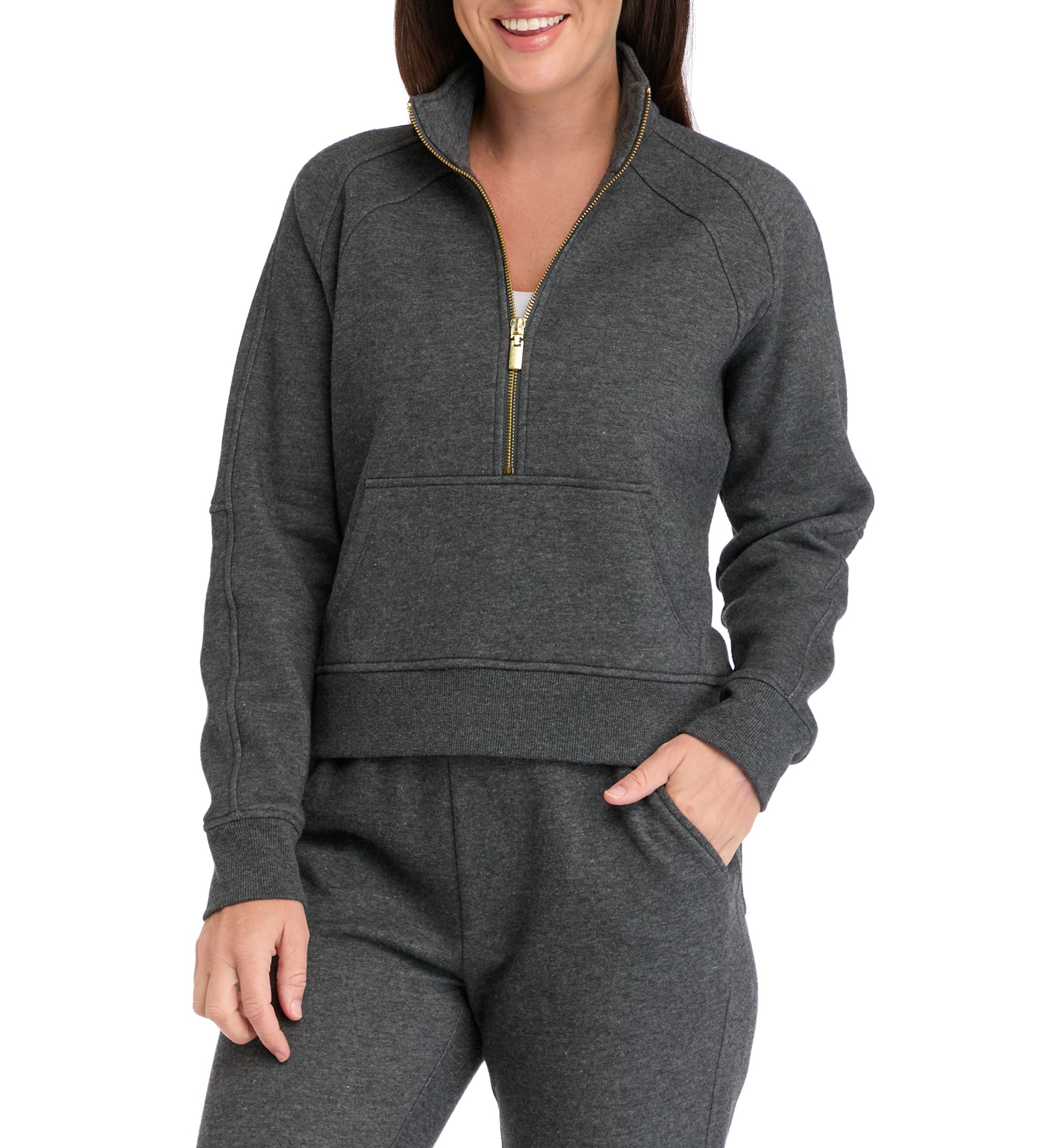 Womens Long Sleeve Half Zip Top with Kangaroo Pocket 