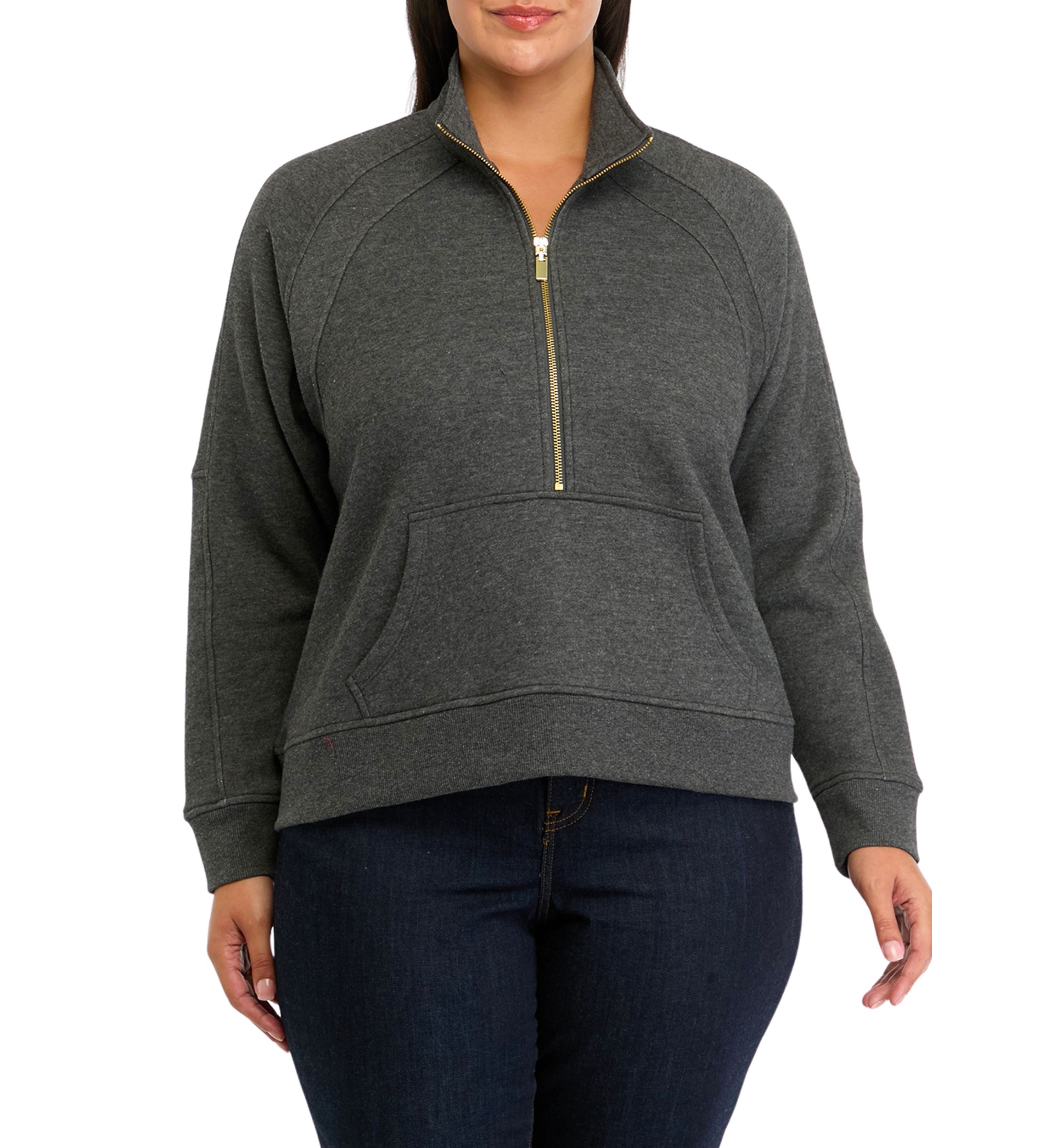 Plus Size Half Zip Top with Kangaroo Pocket 