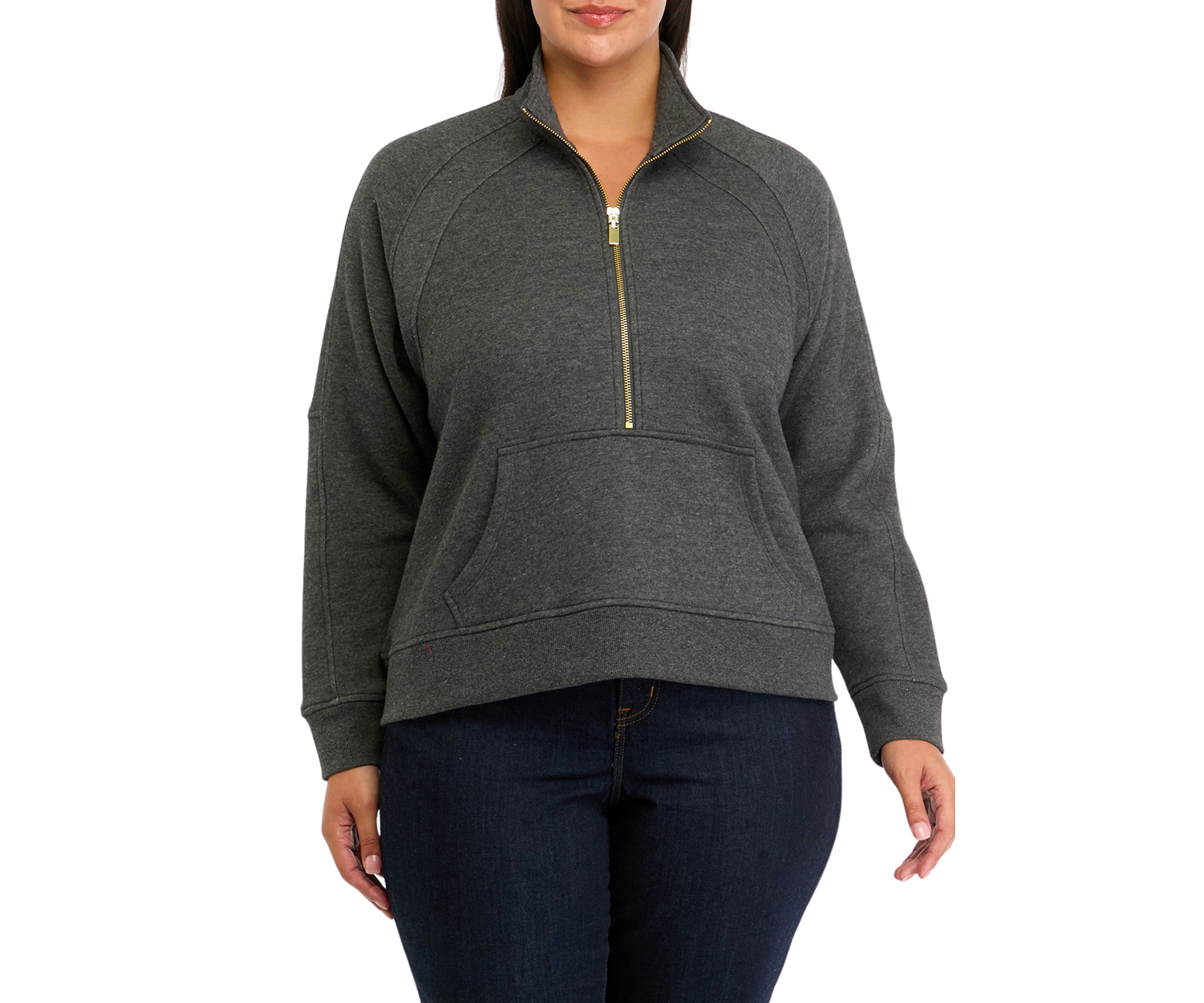Plus Size Half Zip Top with Kangaroo Pocket 