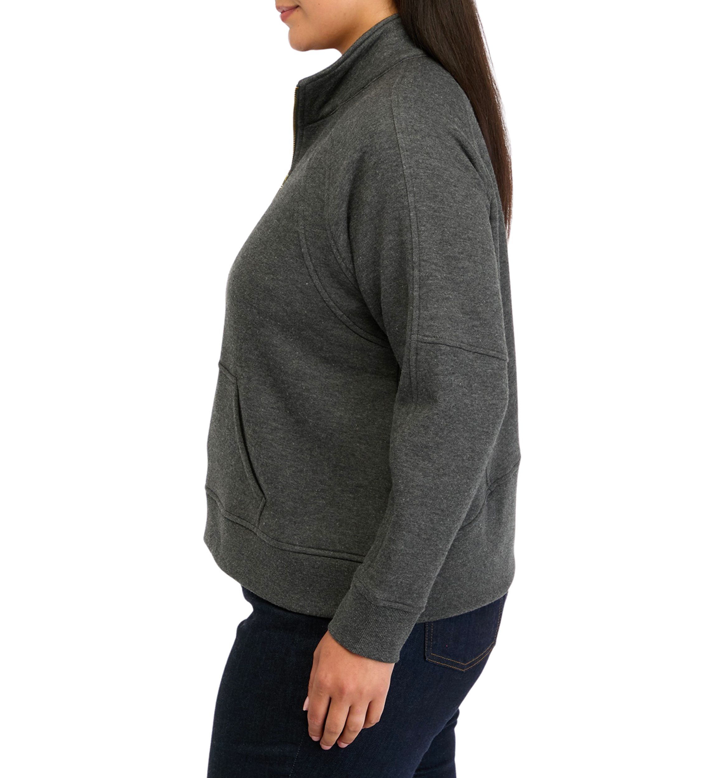 Plus Size Half Zip Top with Kangaroo Pocket 