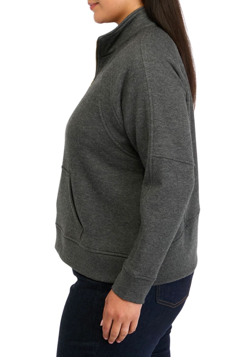 Plus Size Half Zip Top with Kangaroo Pocket 