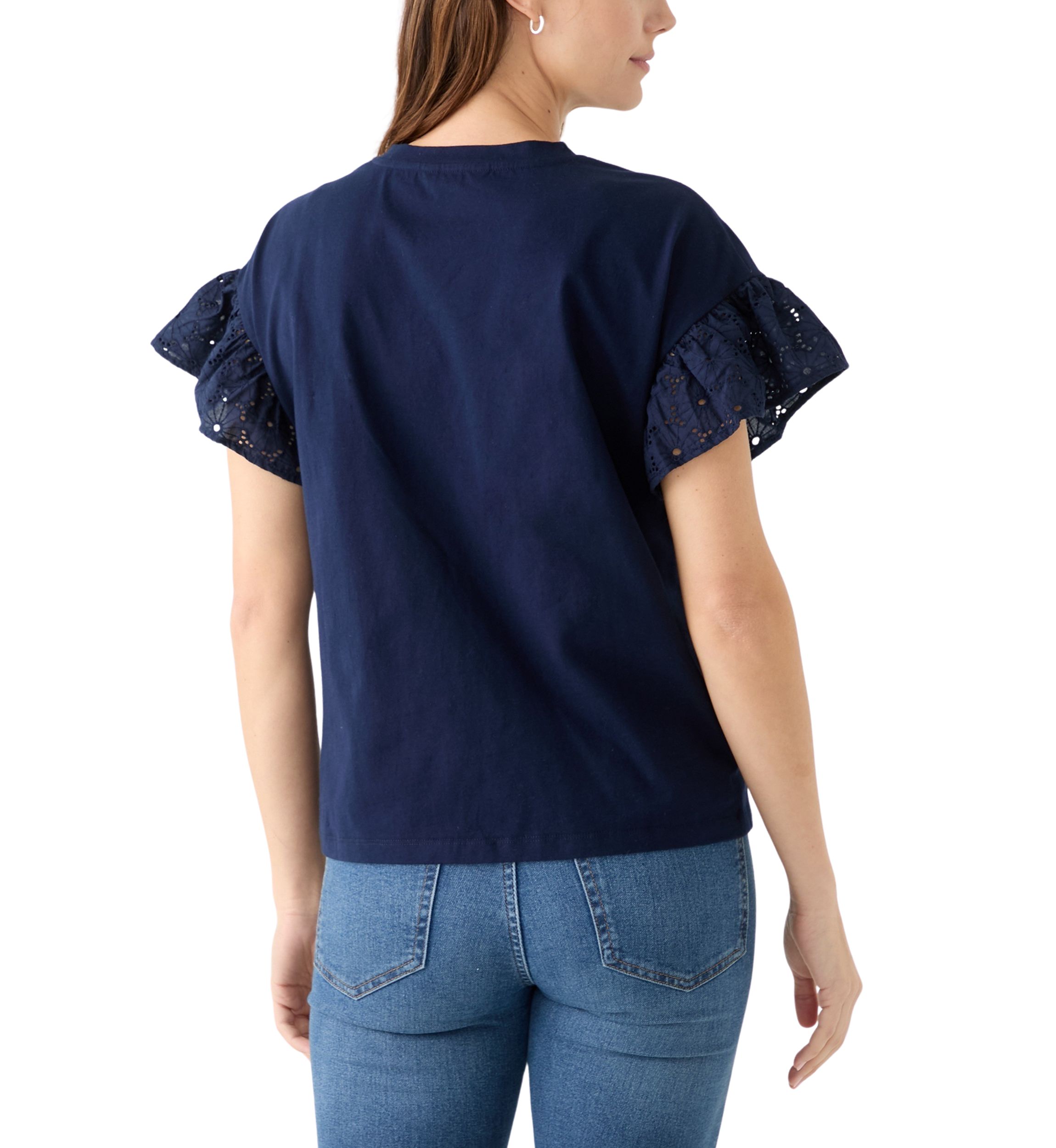 Womens Short Sleeve Eyelet Ruffle Top