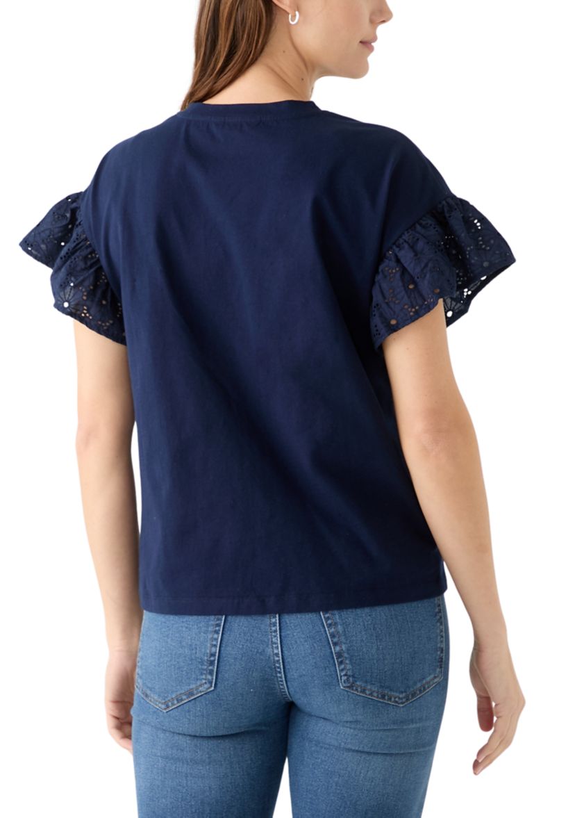 Womens Short Sleeve Eyelet Ruffle Top
