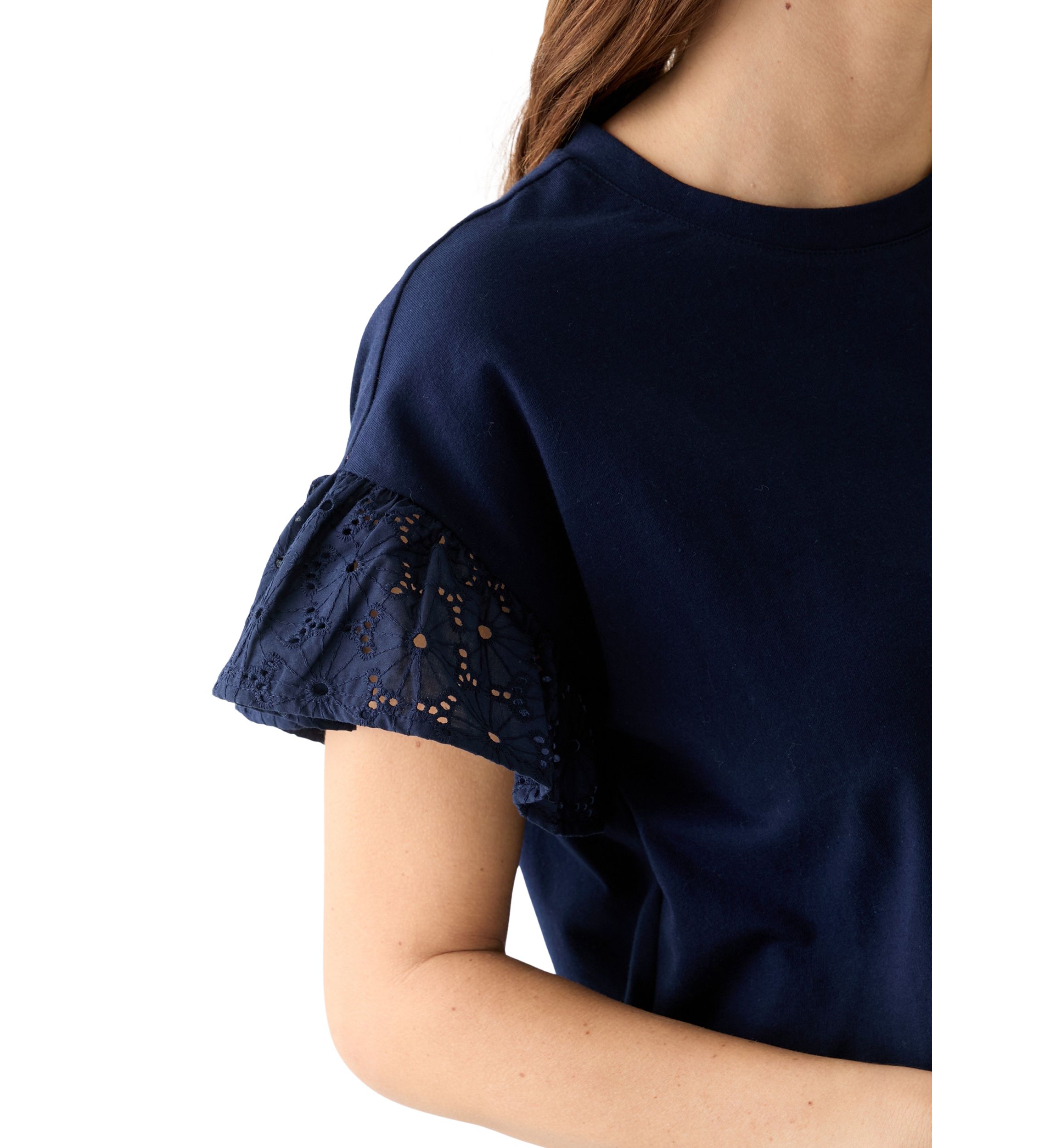 Womens Short Sleeve Eyelet Ruffle Top