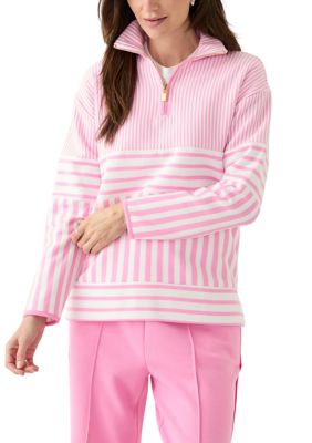 Crown & Ivy Women's Long Sleeve Half Zip Mock Neck Top with Contrast Trim