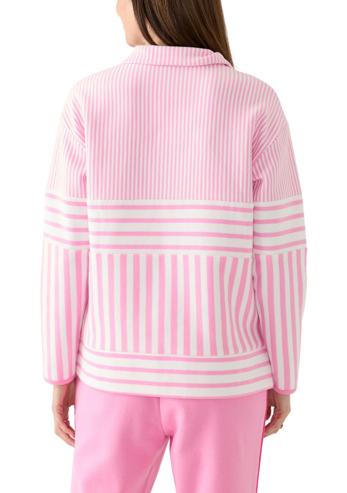 	  Womens Long Sleeve Half Zip Mock Neck Top with Contrast Trim 