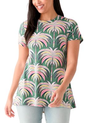Crown & Ivy Women's Short Sleeve Pleat Back T-Shirt, Green, XS