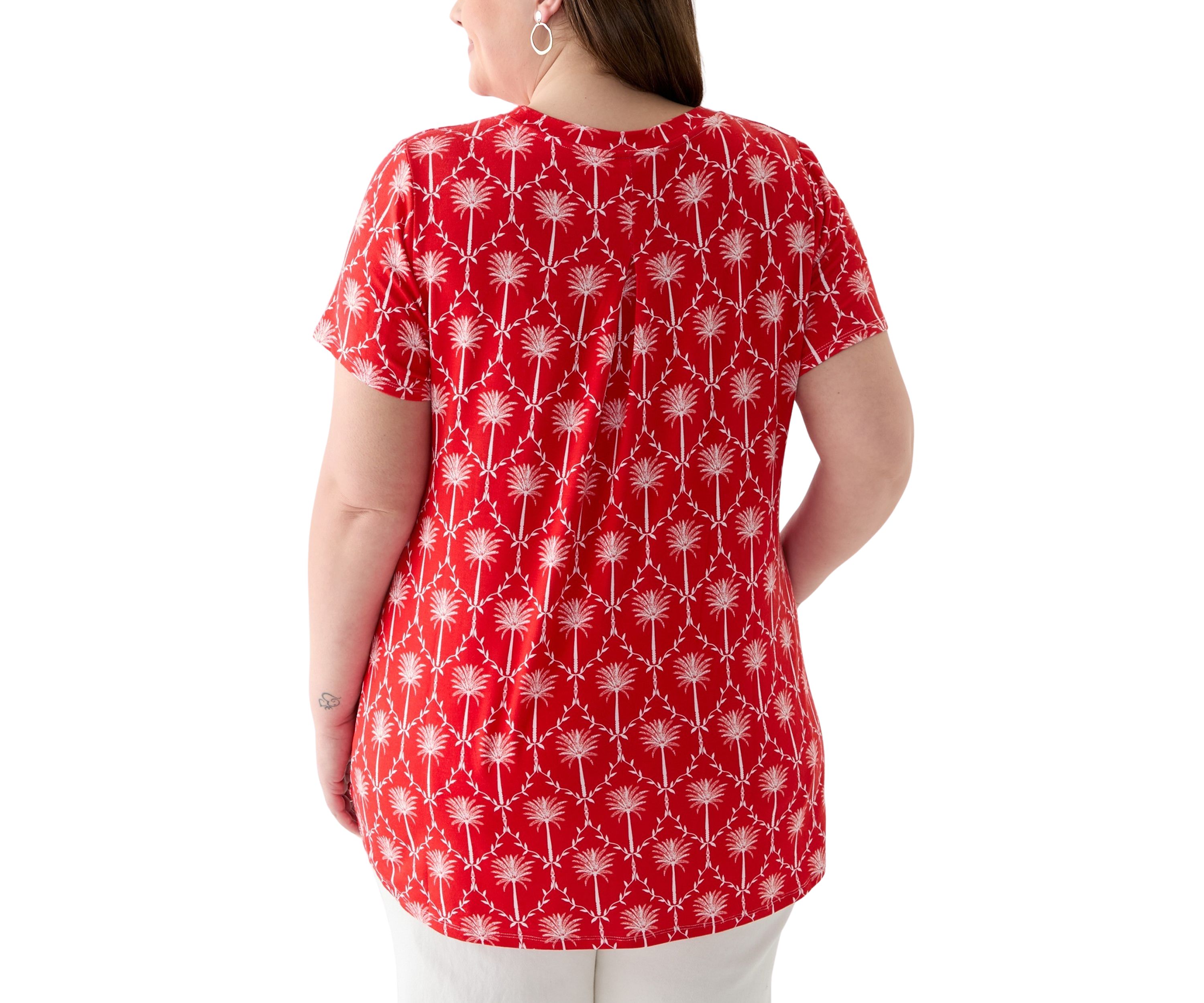 Plus Size Printed Pleated Back T-Shirt