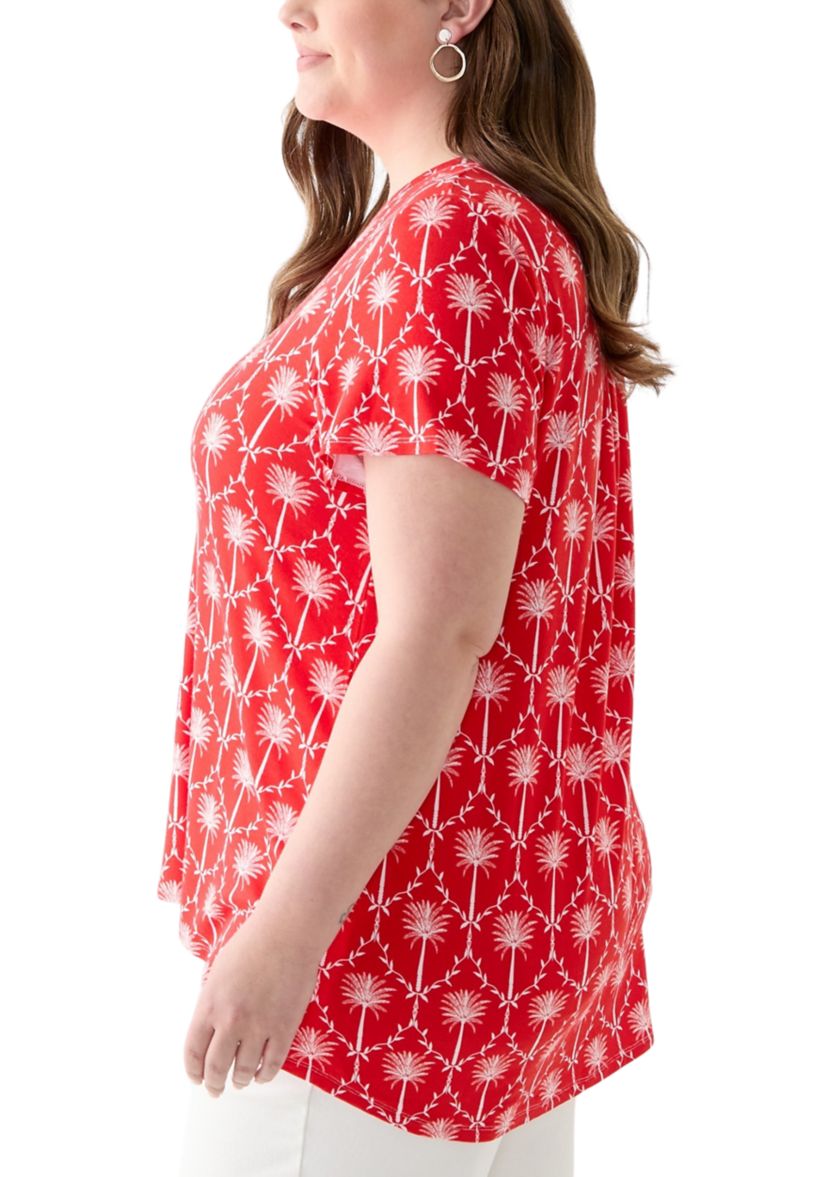 Plus Size Printed Pleated Back T-Shirt