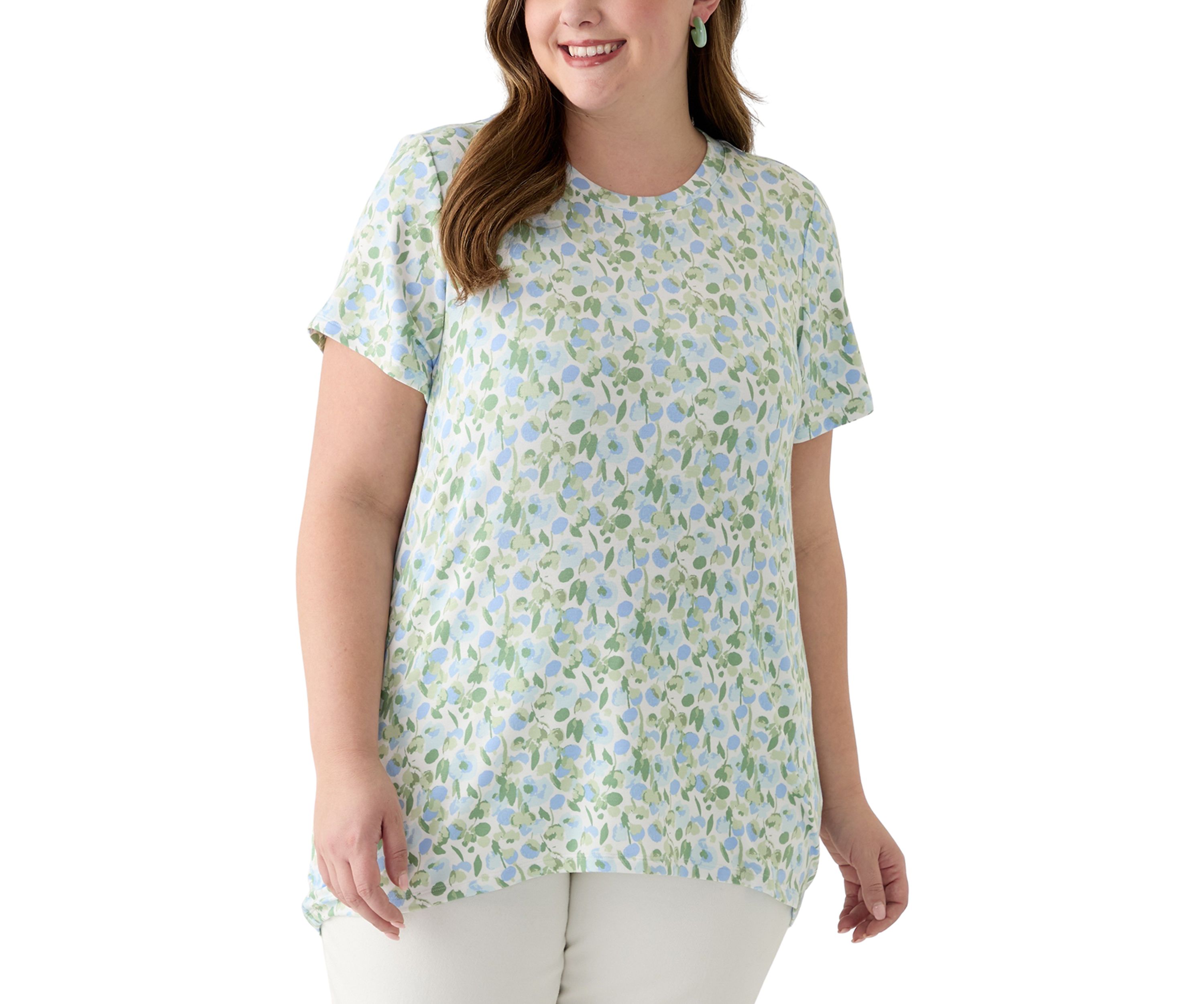 Plus Size Printed Pleated Back T-Shirt