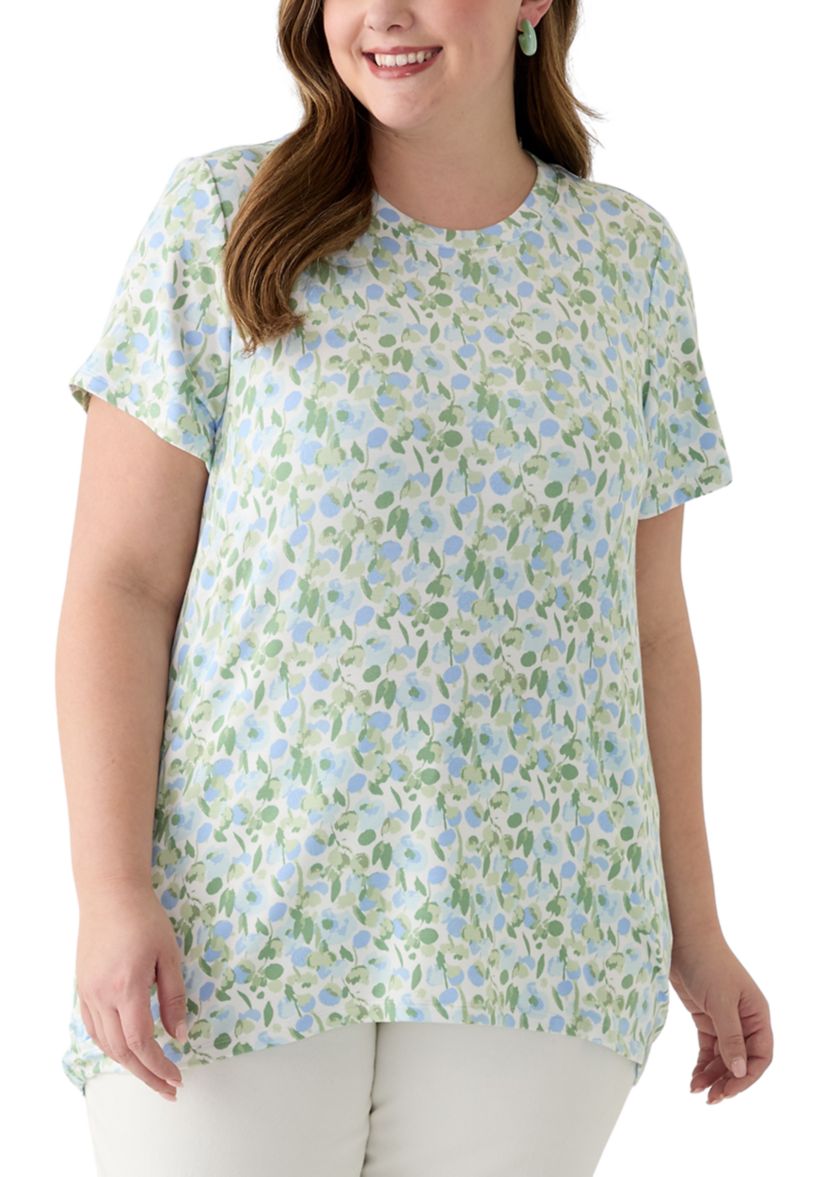 Plus Size Printed Pleated Back T-Shirt