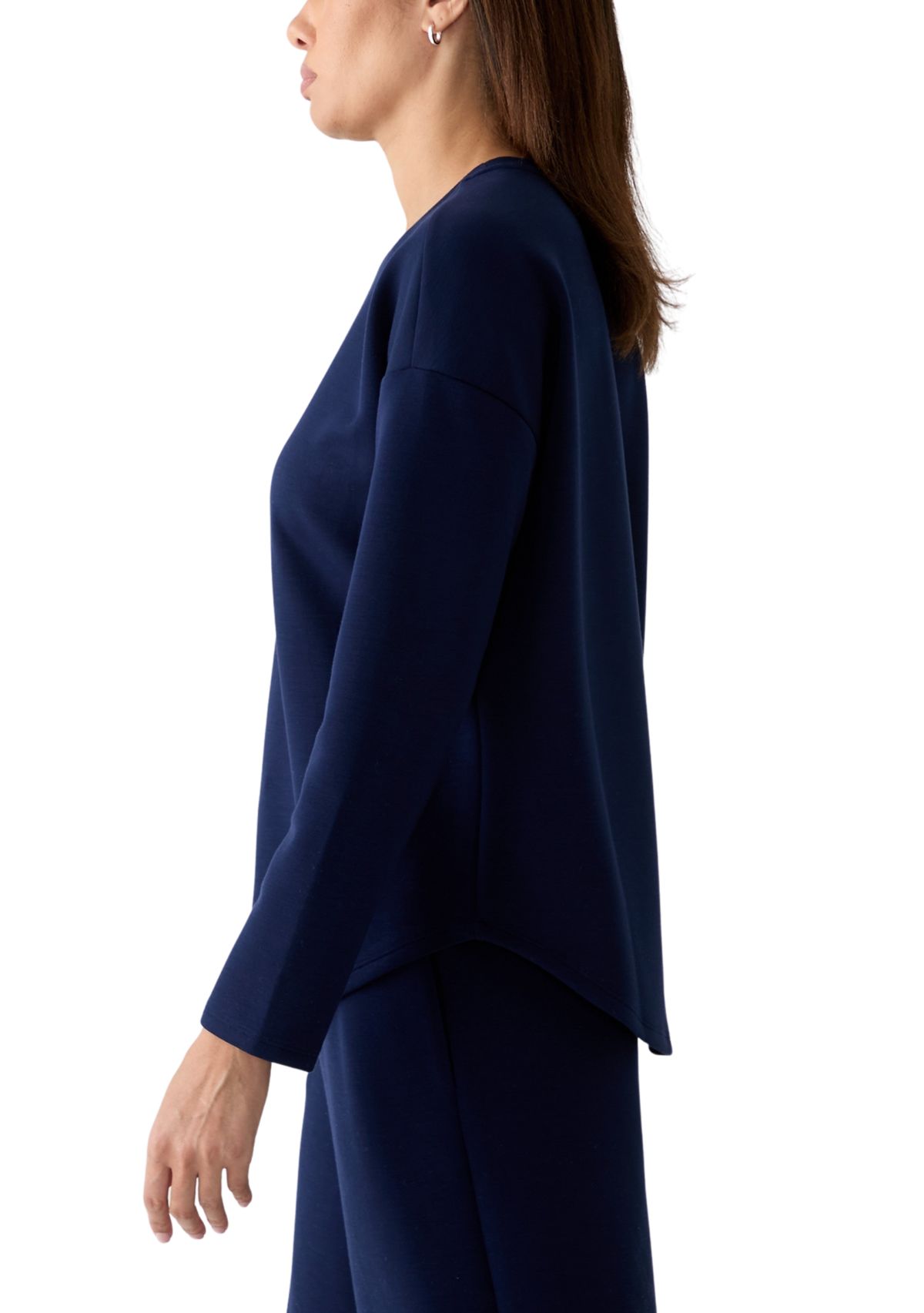 Womens Drop Shoulder Smile Hem Top