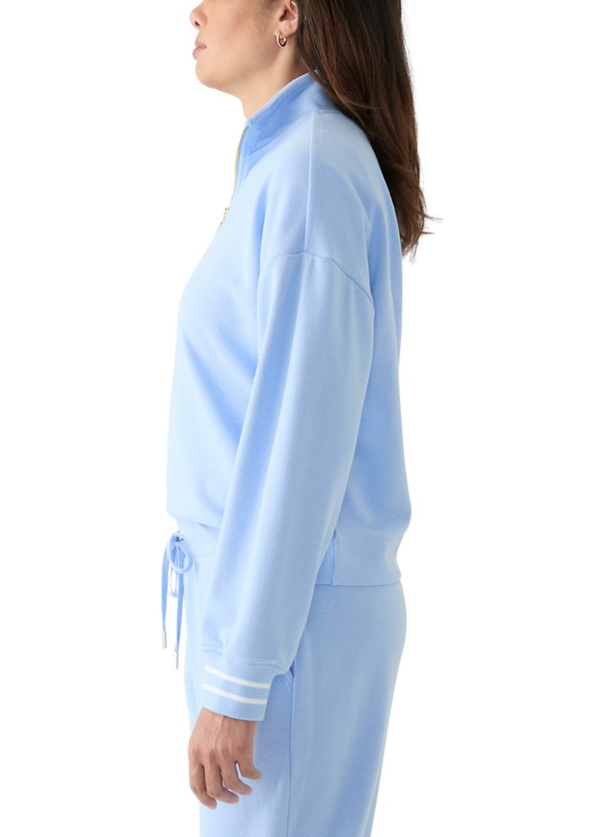 Womens Long Sleeve Zip Henley Sweatshirt