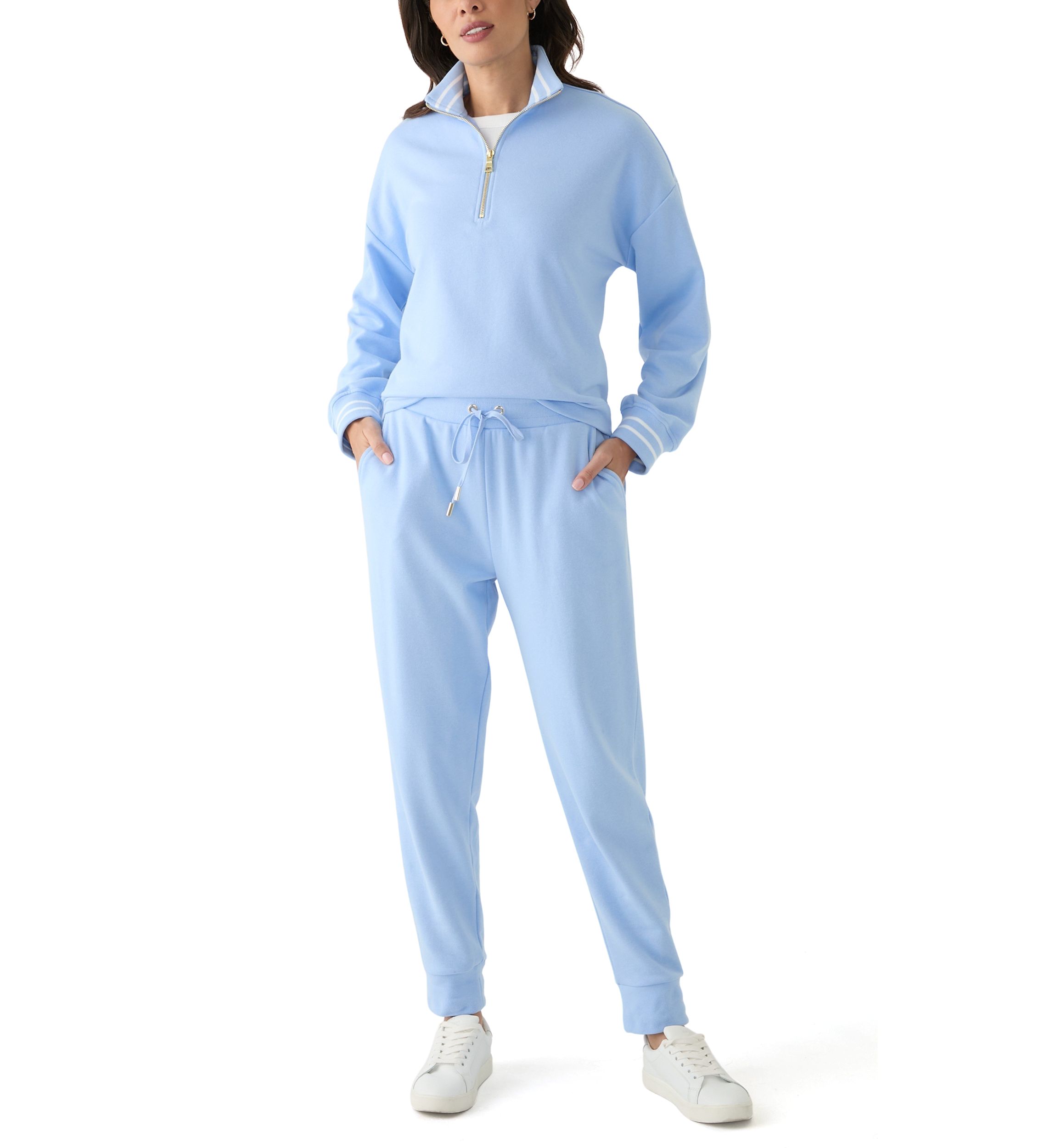 Womens Long Sleeve Zip Henley Sweatshirt