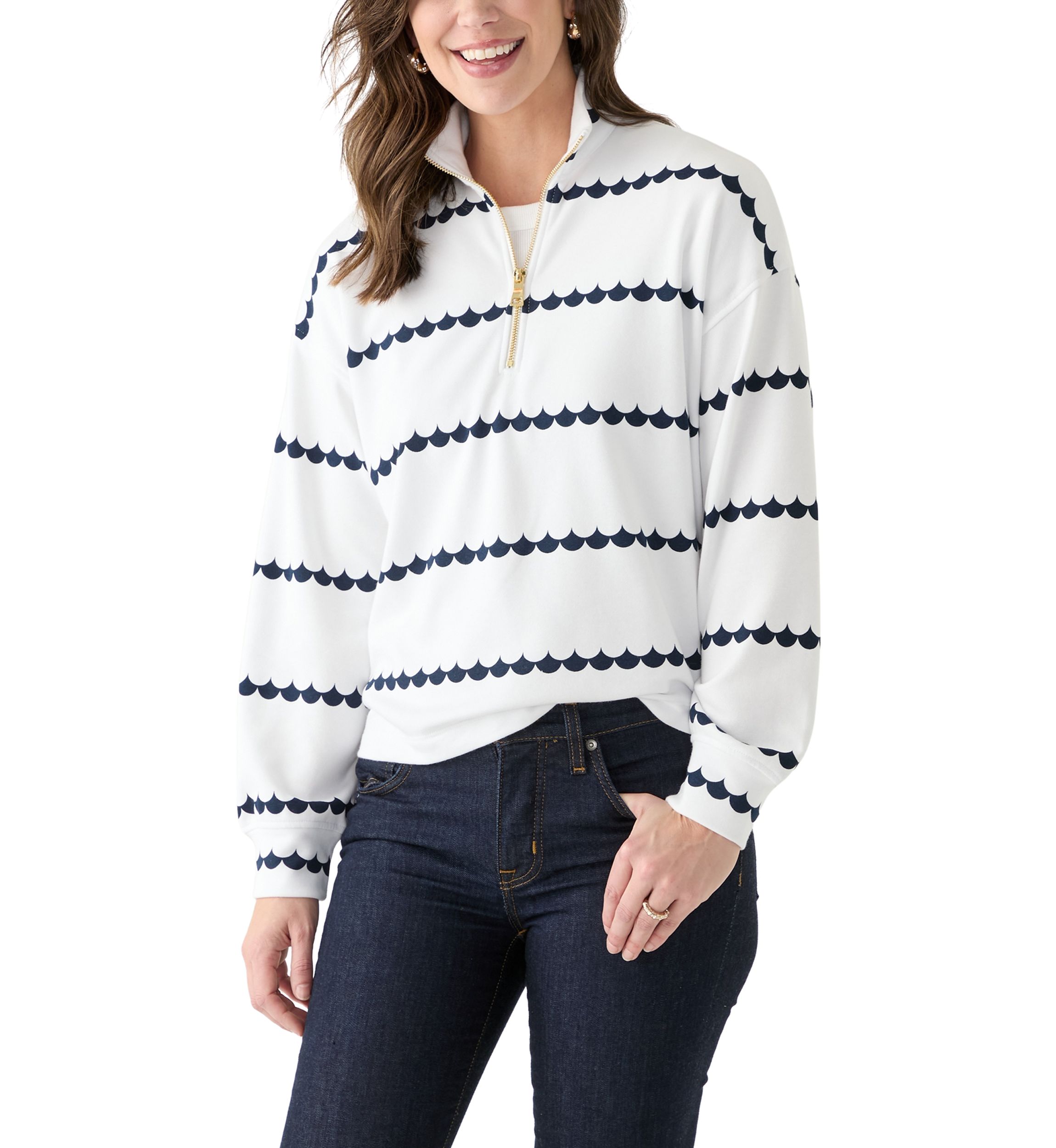 Womens 1/4 Zip Printed Popover Sweatshirt
