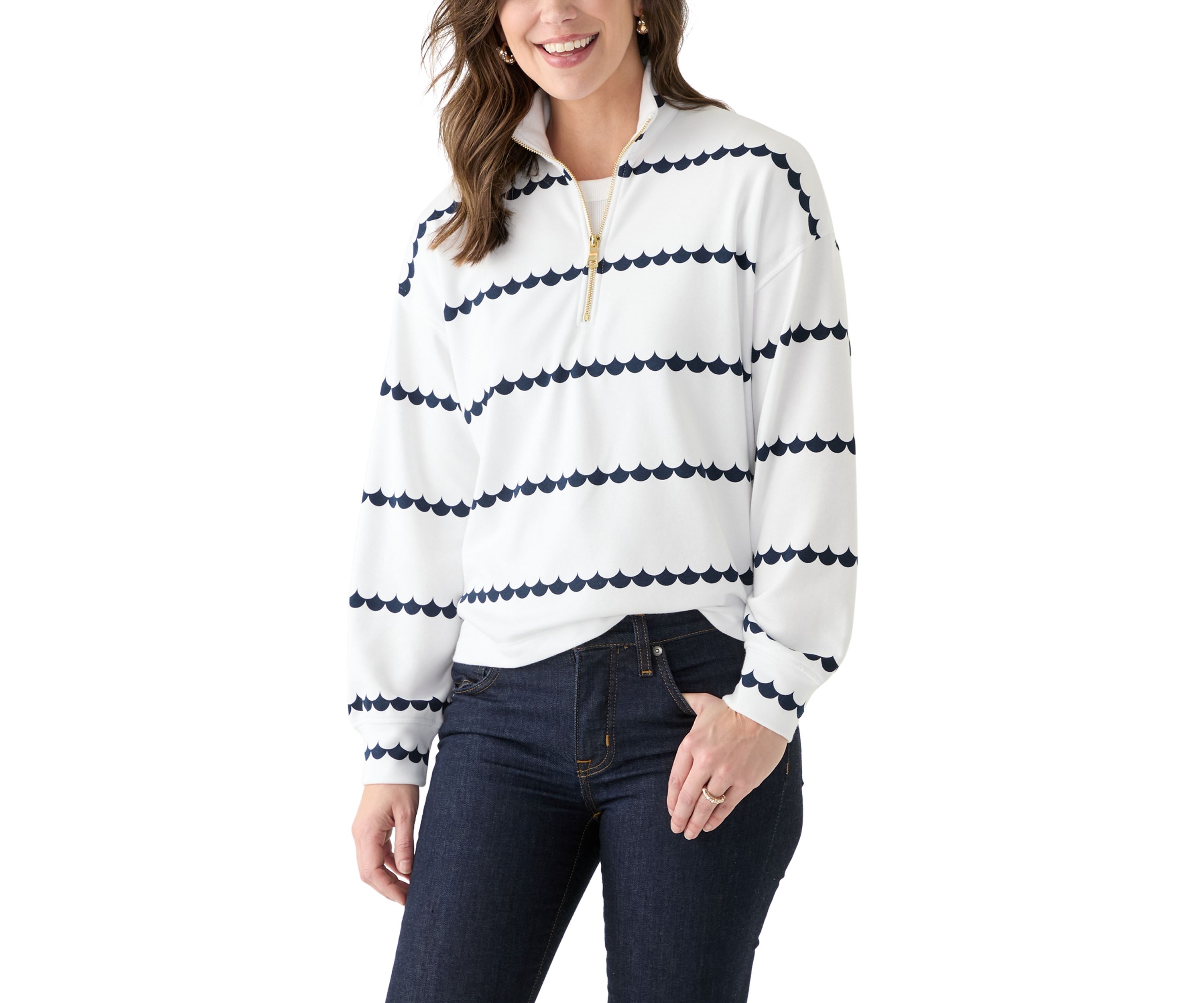 Womens 1/4 Zip Printed Popover Sweatshirt