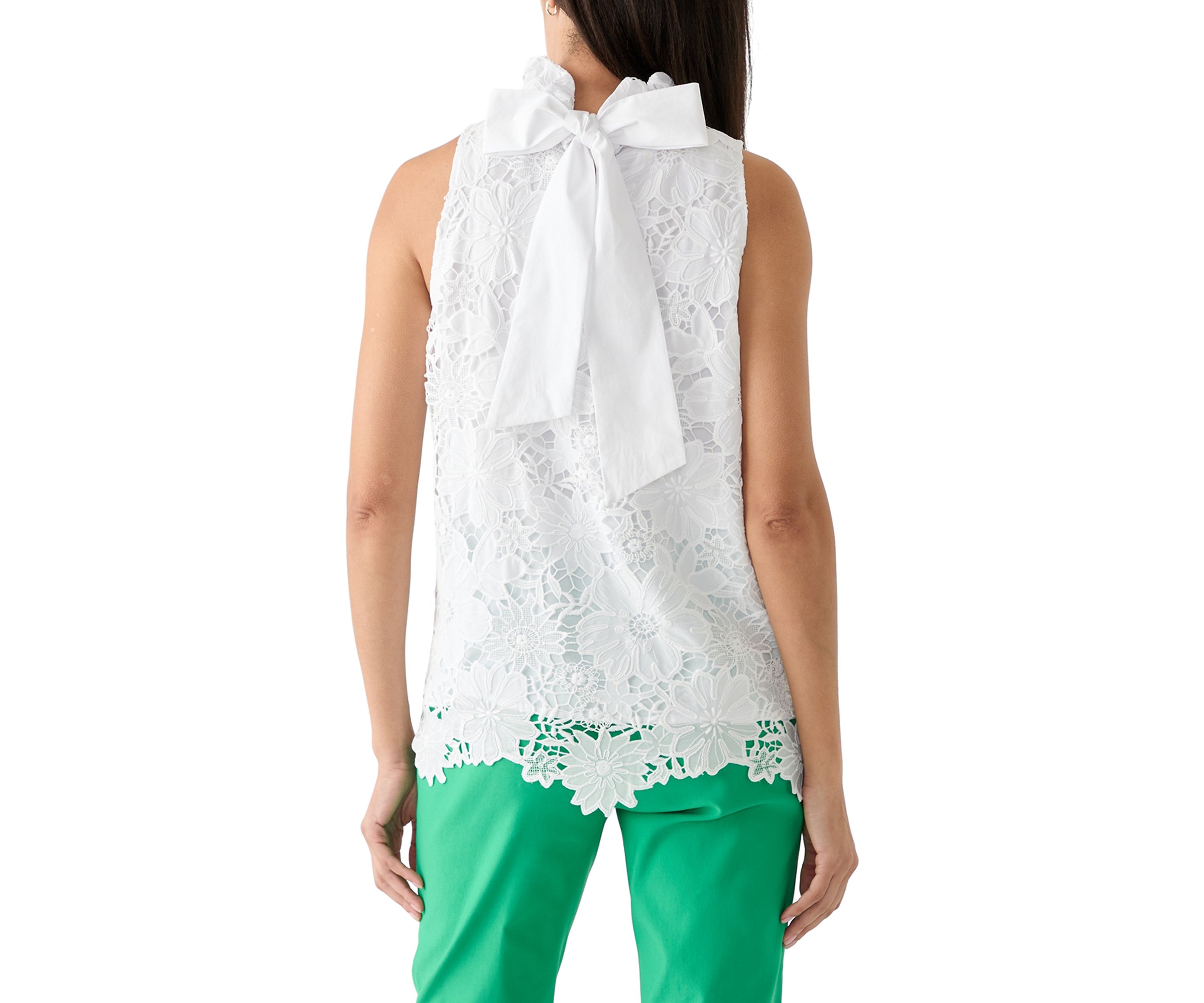 Petite Sleeveless 3D Floral Top with Bow Back Tie