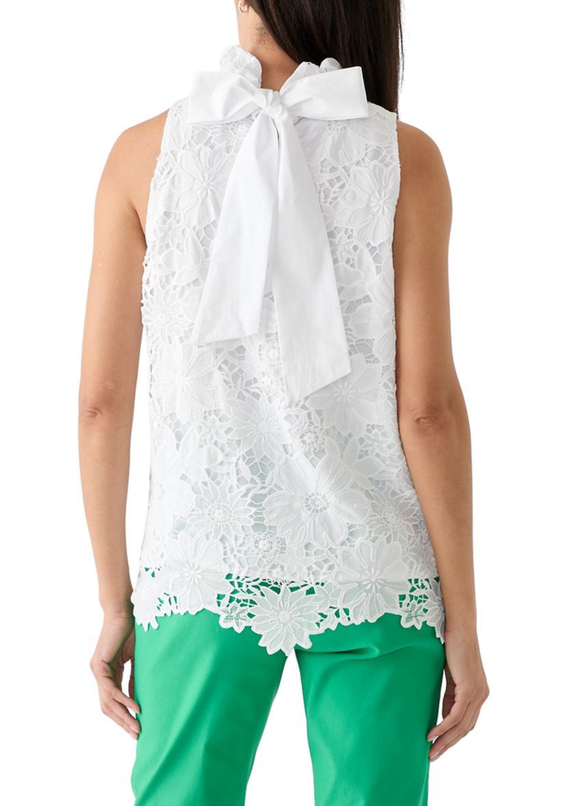 Petite Sleeveless 3D Floral Top with Bow Back Tie