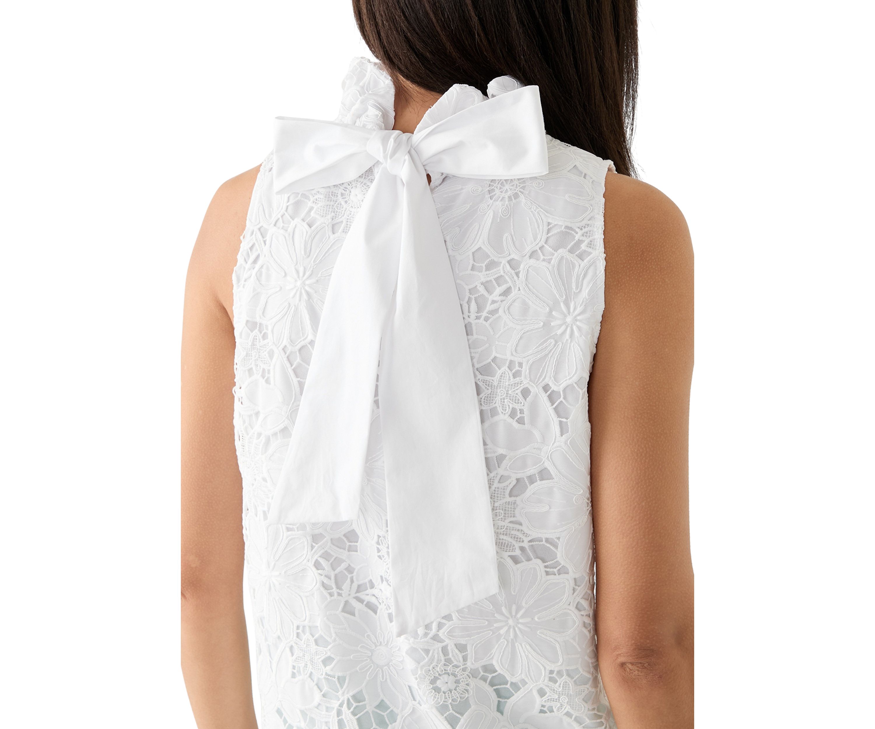 Petite Sleeveless 3D Floral Top with Bow Back Tie