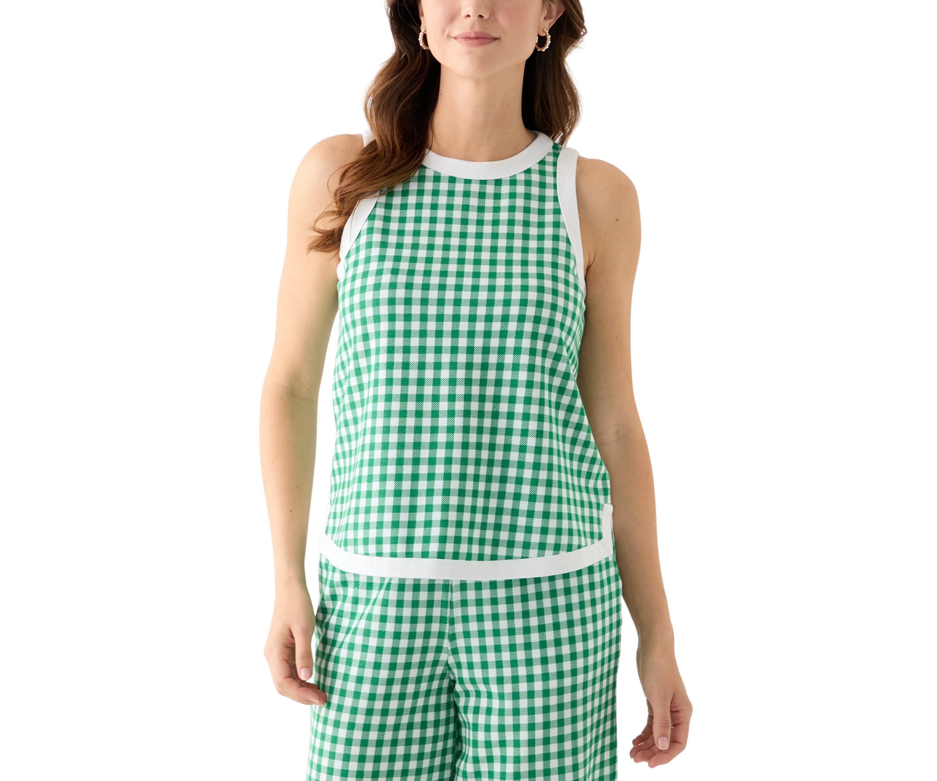 Womens Contrasting Piqué Trim Printed Tank Top