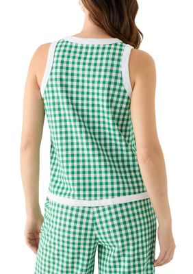 Women's Contrasting Piqué Trim Printed Tank Top