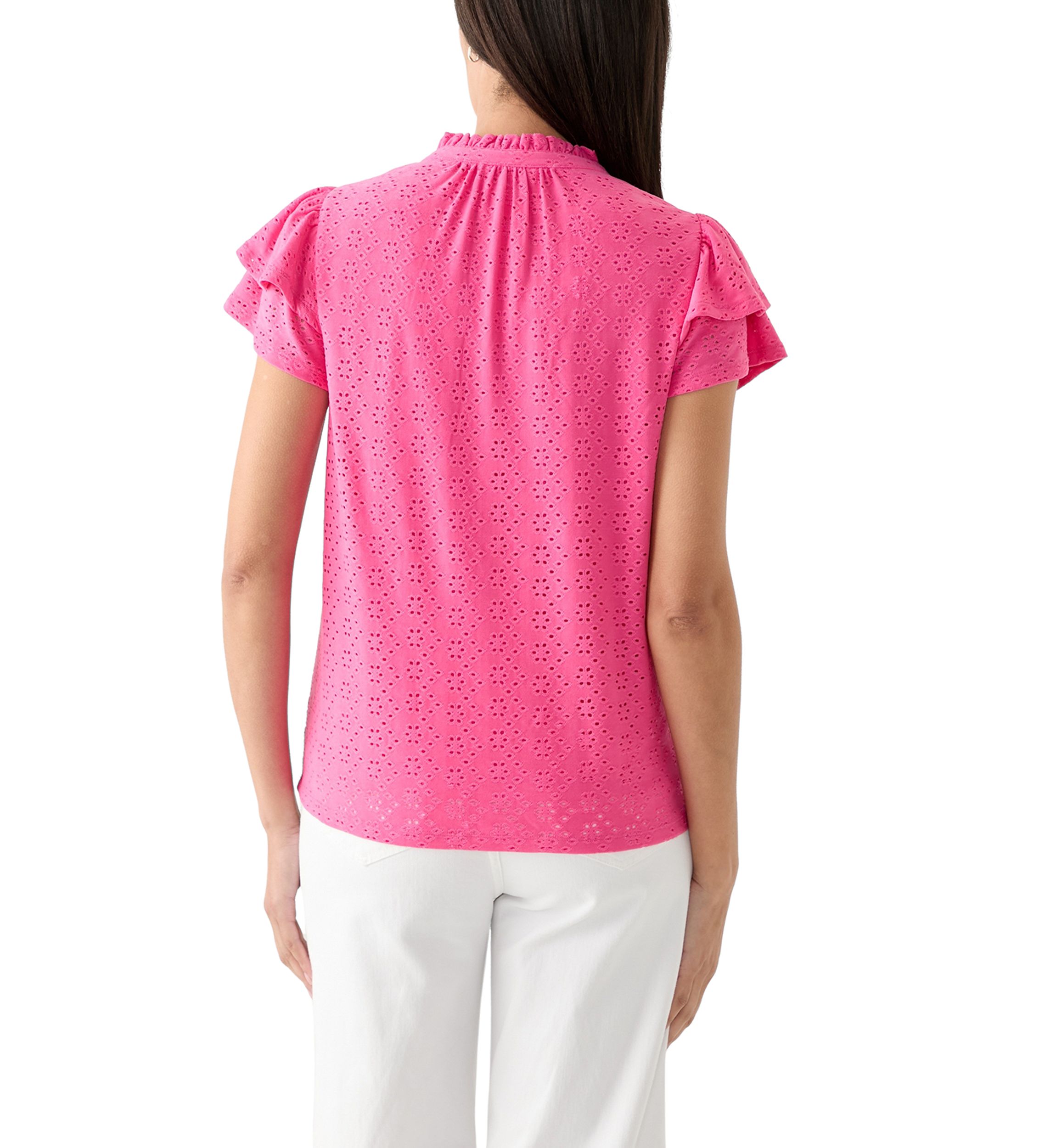 Womens Split Neck Eyelet Top