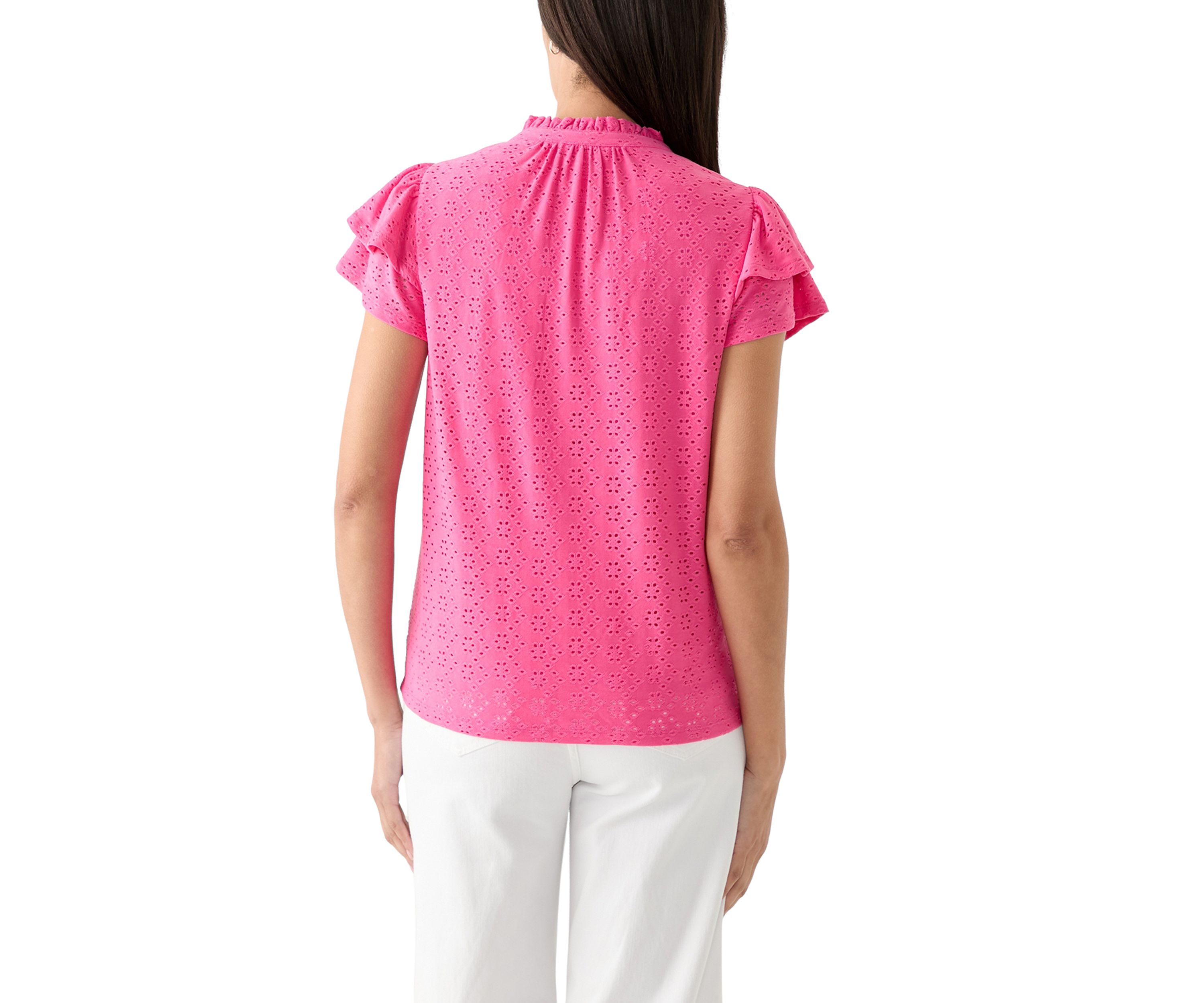 Womens Split Neck Eyelet Top