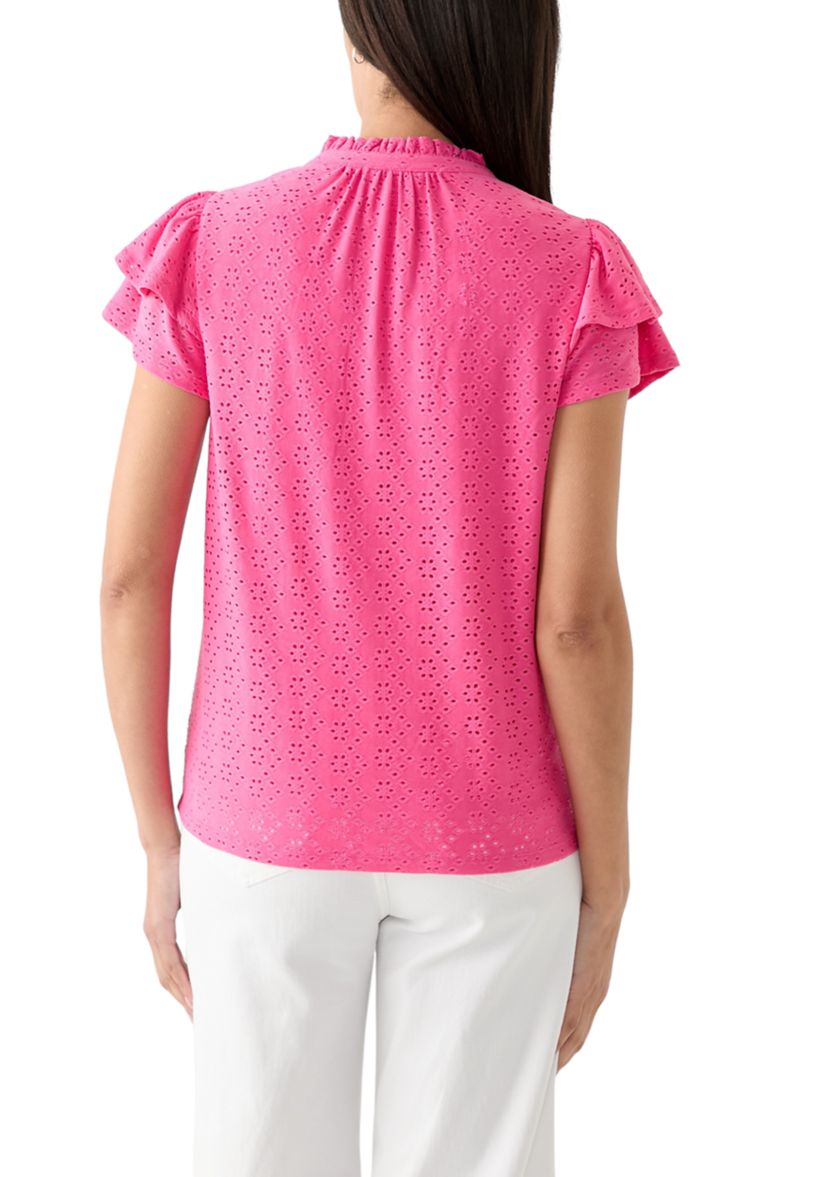 Womens Split Neck Eyelet Top