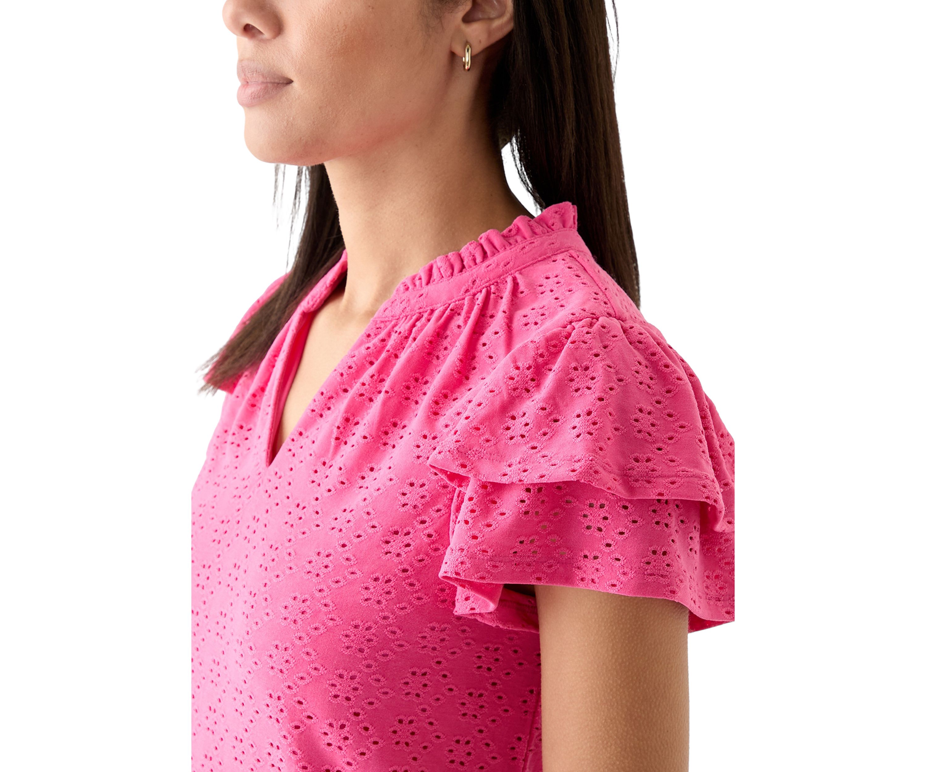 Womens Split Neck Eyelet Top