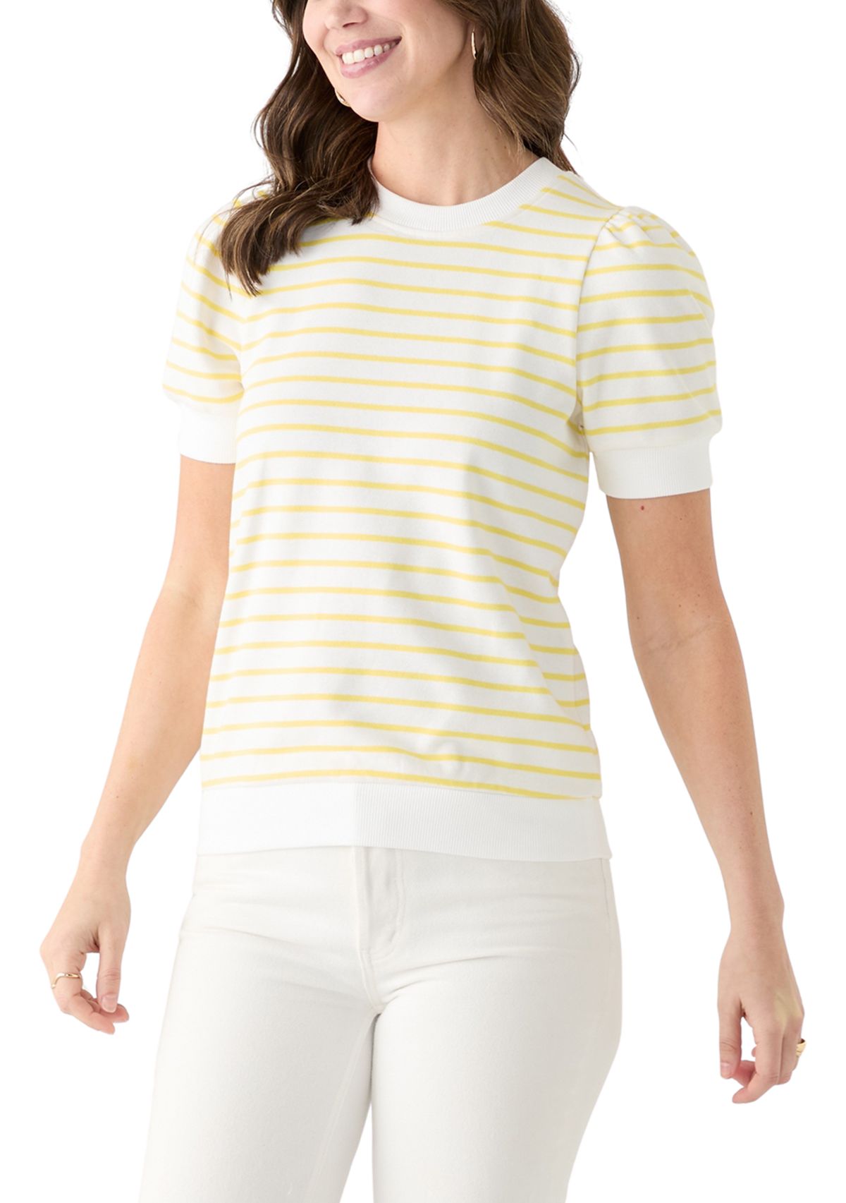 Womens Stripe Puffed Shoulder Top