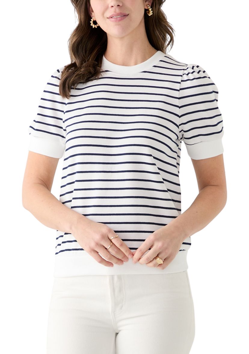 Womens Stripe Puffed Shoulder Top