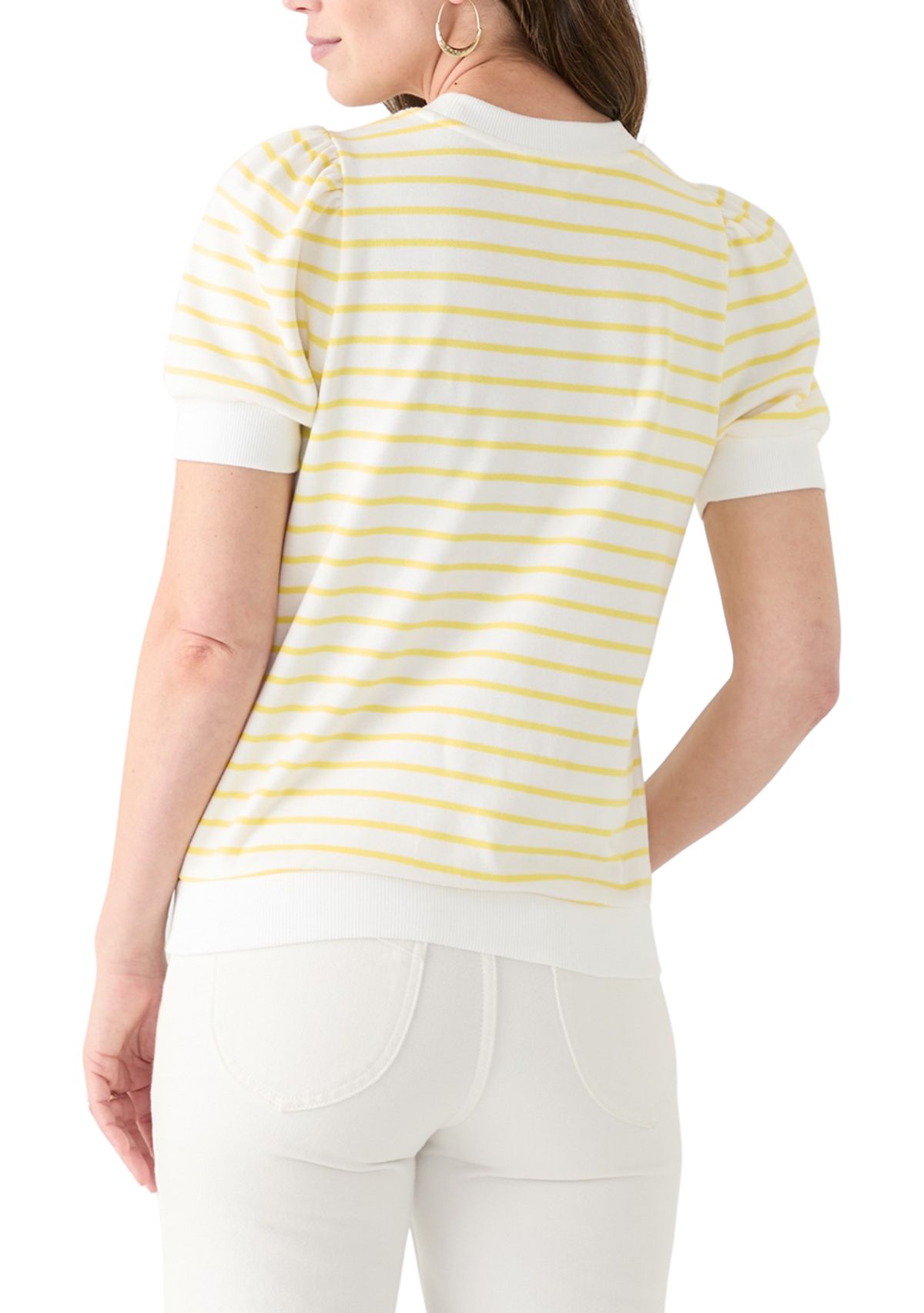 Womens Stripe Puffed Shoulder Top