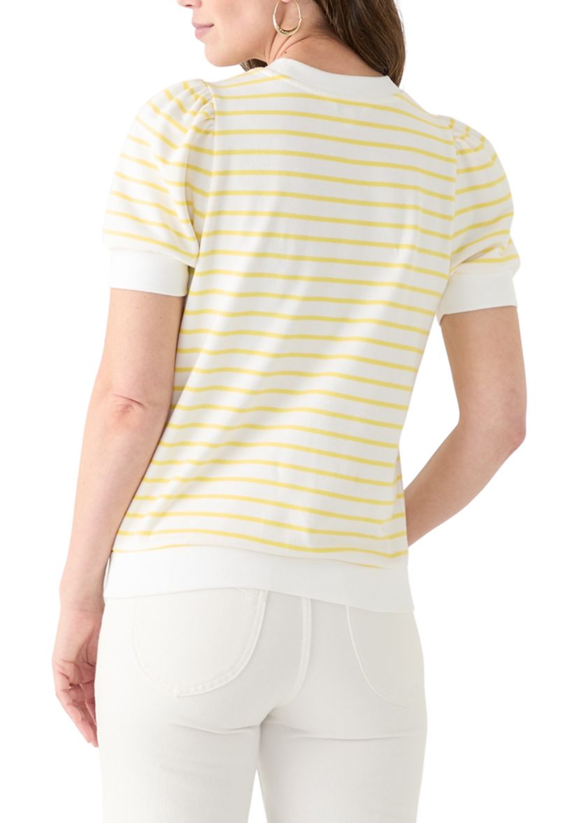 Womens Stripe Puffed Shoulder Top