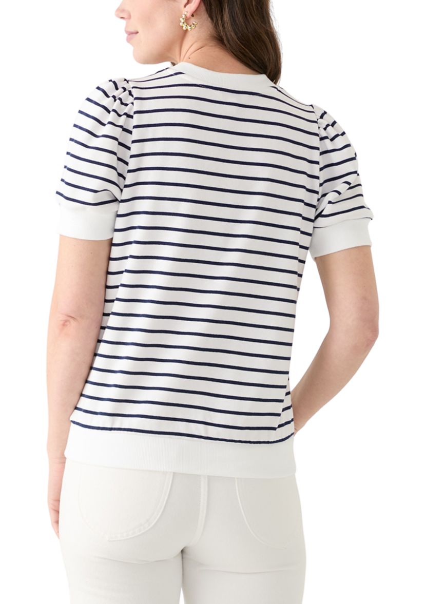 Womens Stripe Puffed Shoulder Top