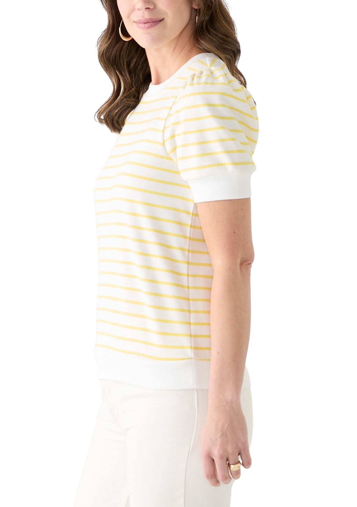 Womens Stripe Puffed Shoulder Top