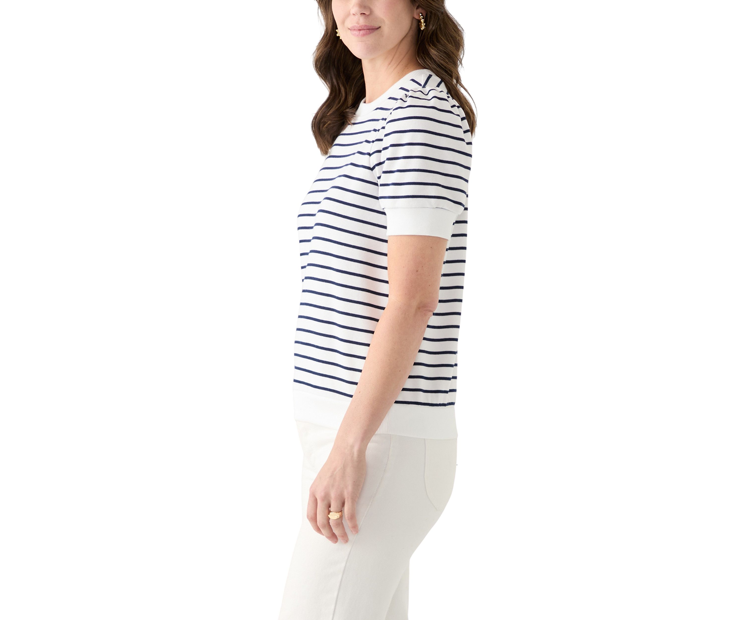 Womens Stripe Puffed Shoulder Top