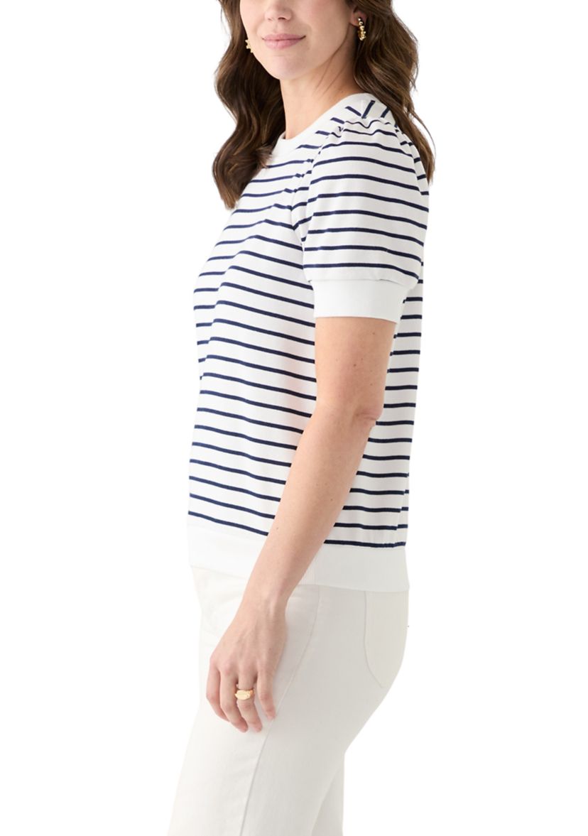Womens Stripe Puffed Shoulder Top