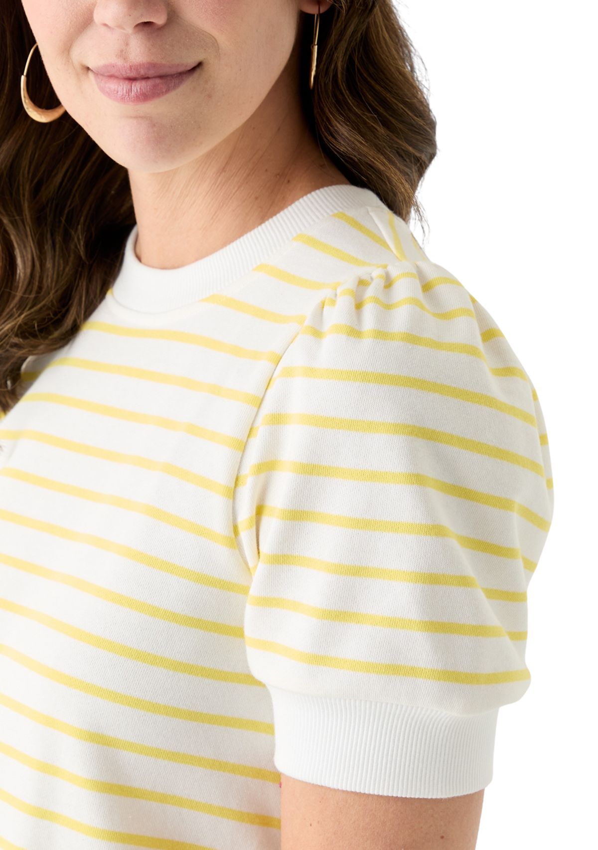 Womens Stripe Puffed Shoulder Top